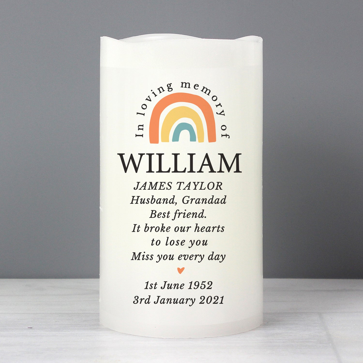 Personalised In Loving Memory Rainbow LED candle - gift & personalise