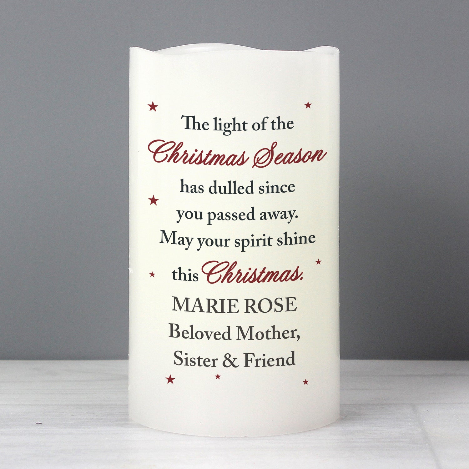 Personalised Christmas Season Memorial LED Candle - gift & personalise