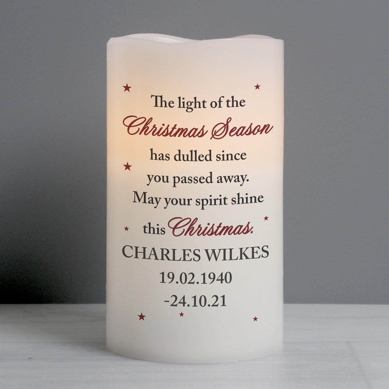 Personalised Christmas Season Memorial LED Candle - gift & personalise