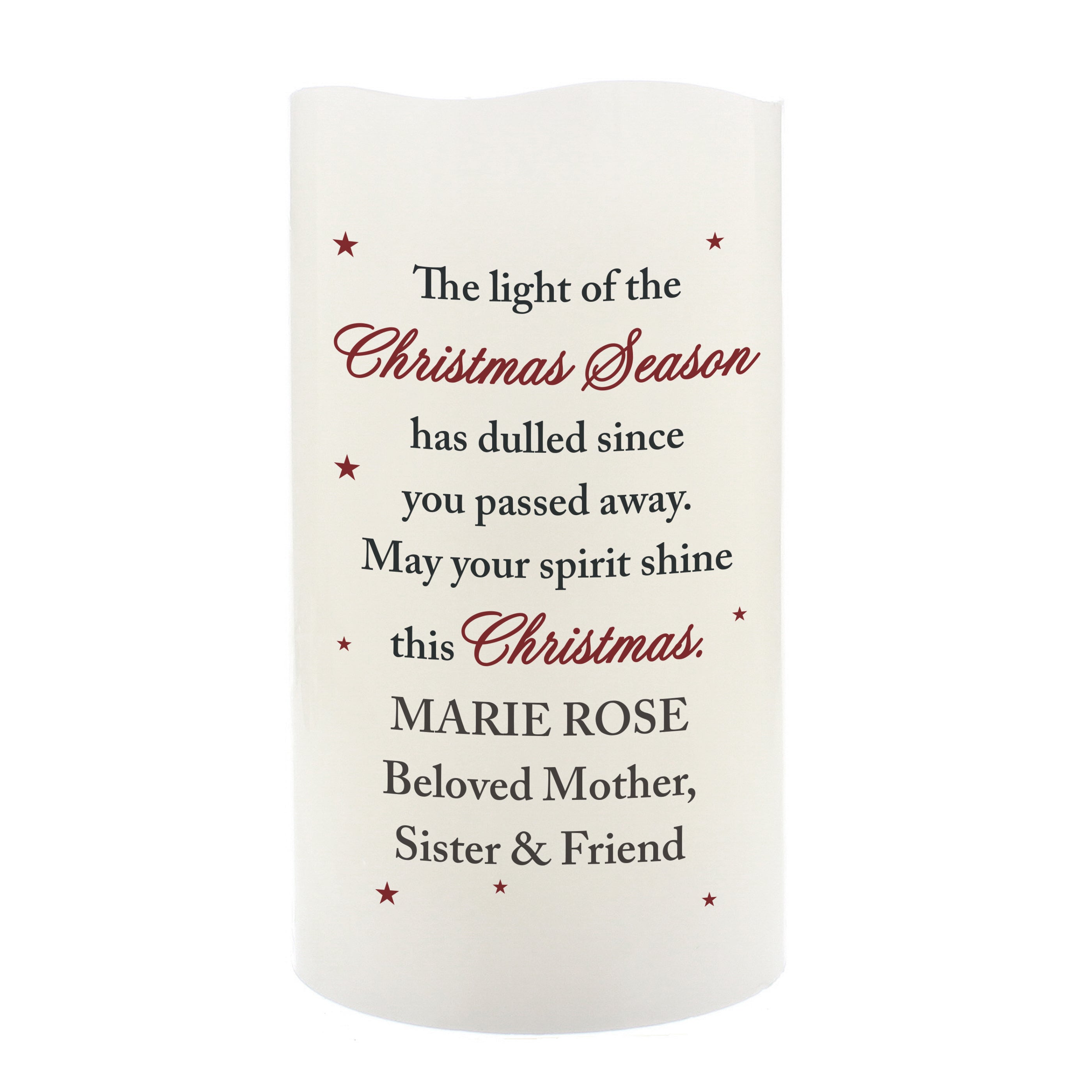 Personalised Christmas Season Memorial LED Candle - gift & personalise