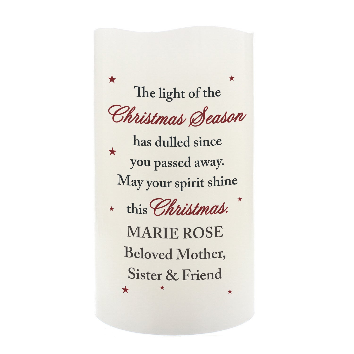 Personalised Christmas Season Memorial LED Candle - gift & personalise