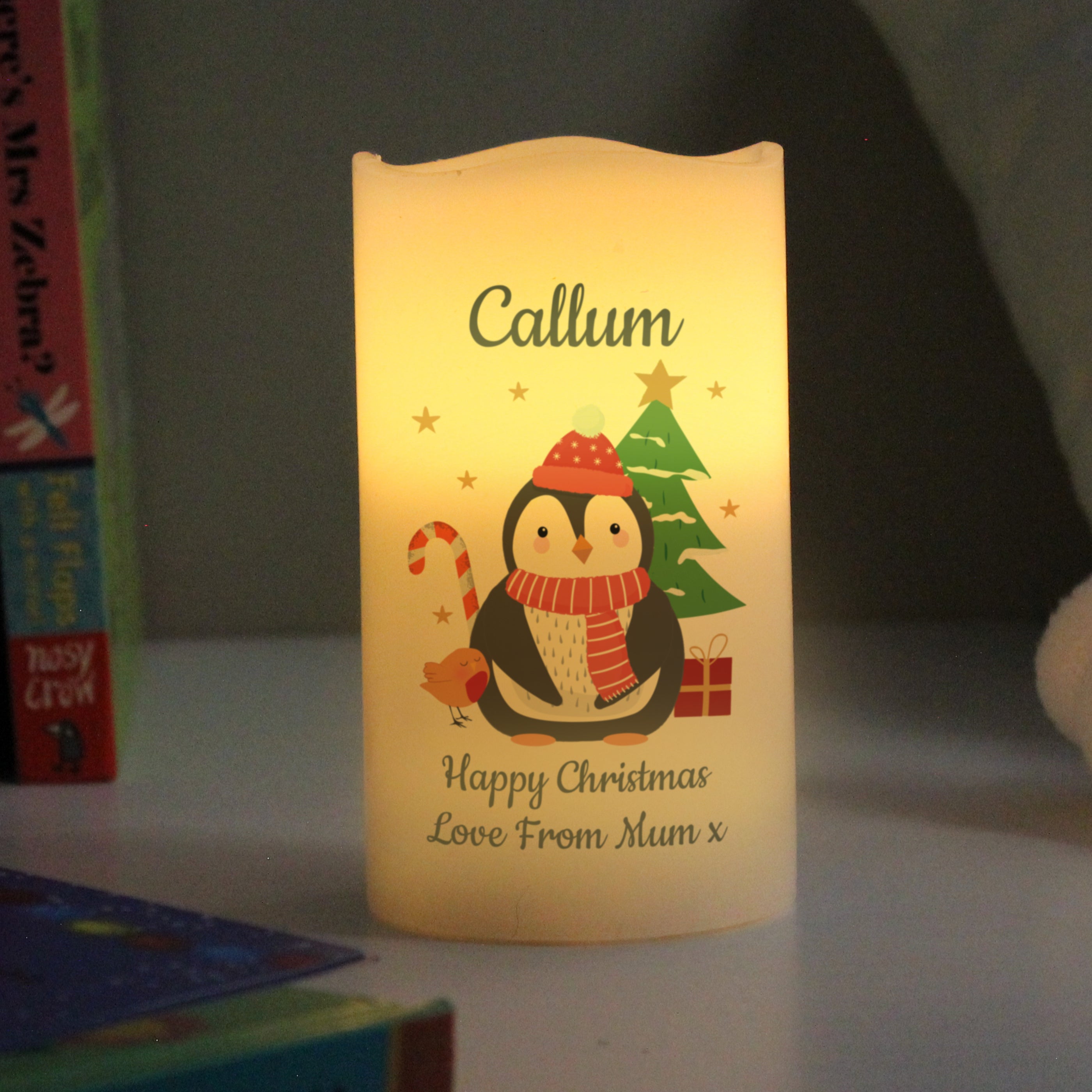 Personalised Penguin Christmas LED Candle - gift & personalise