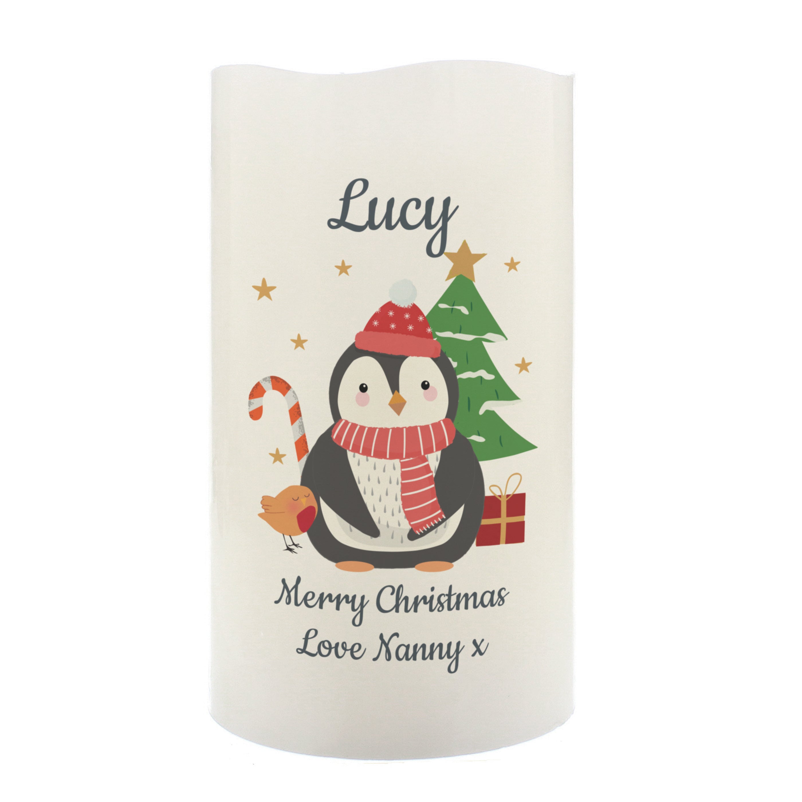 Personalised Penguin Christmas LED Candle - gift & personalise