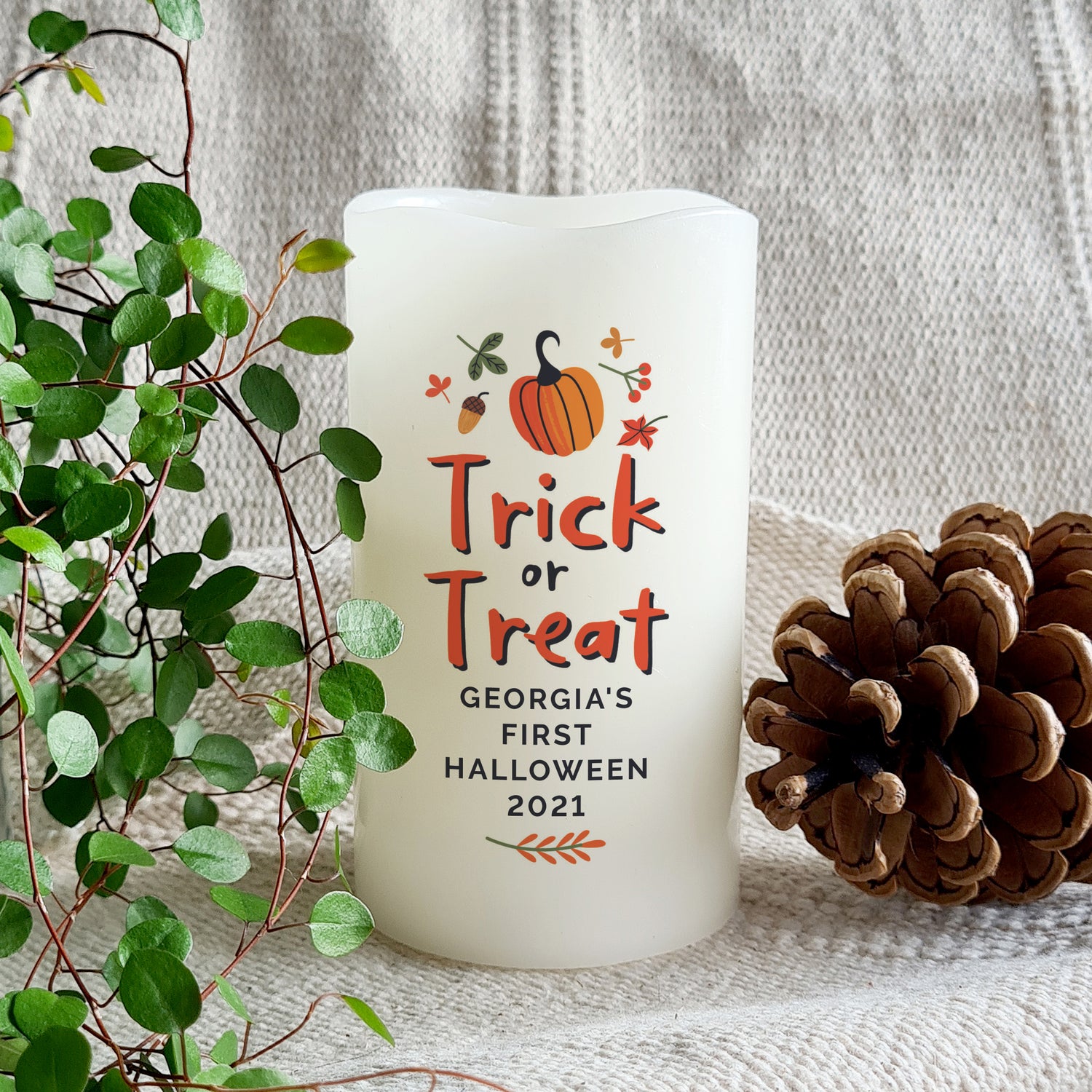 Personalised Trick or Treat LED Candle - gift & personalise