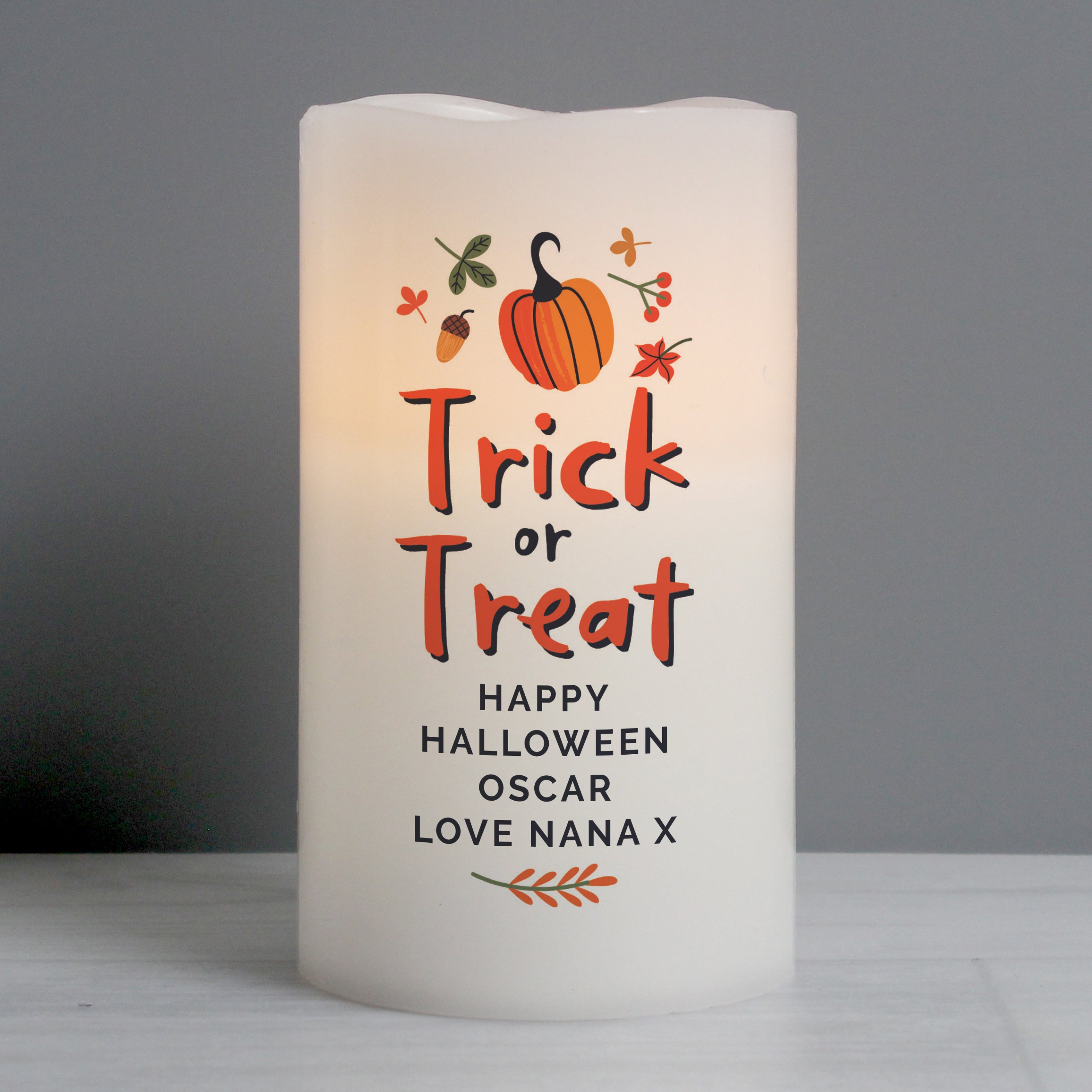 Personalised Trick or Treat LED Candle - gift & personalise