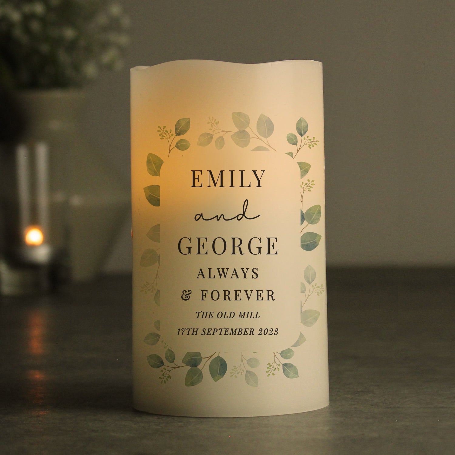 Personalised Botanical Free Text LED Candle - gift & personalise