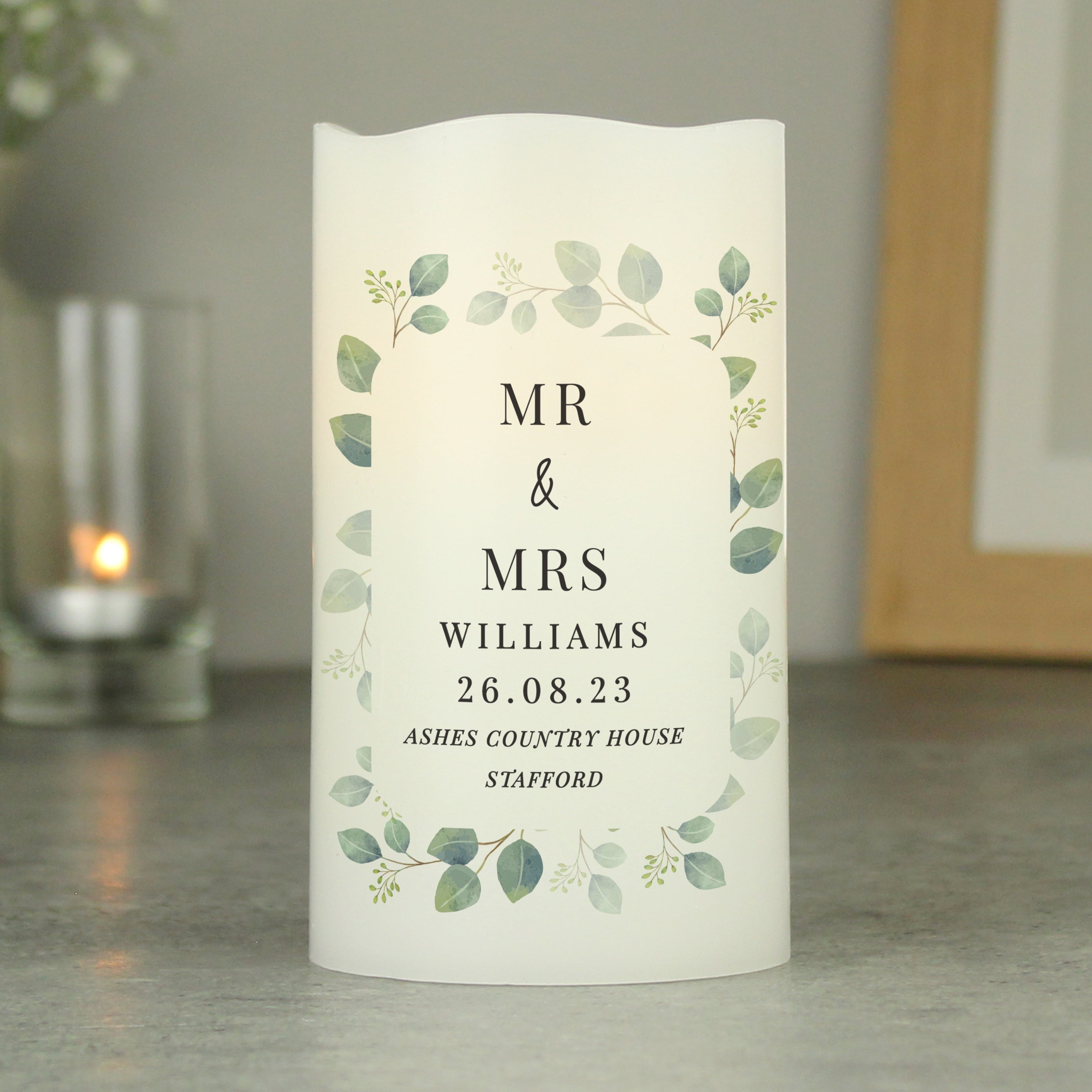 Personalised Botanical Free Text LED Candle - gift & personalise