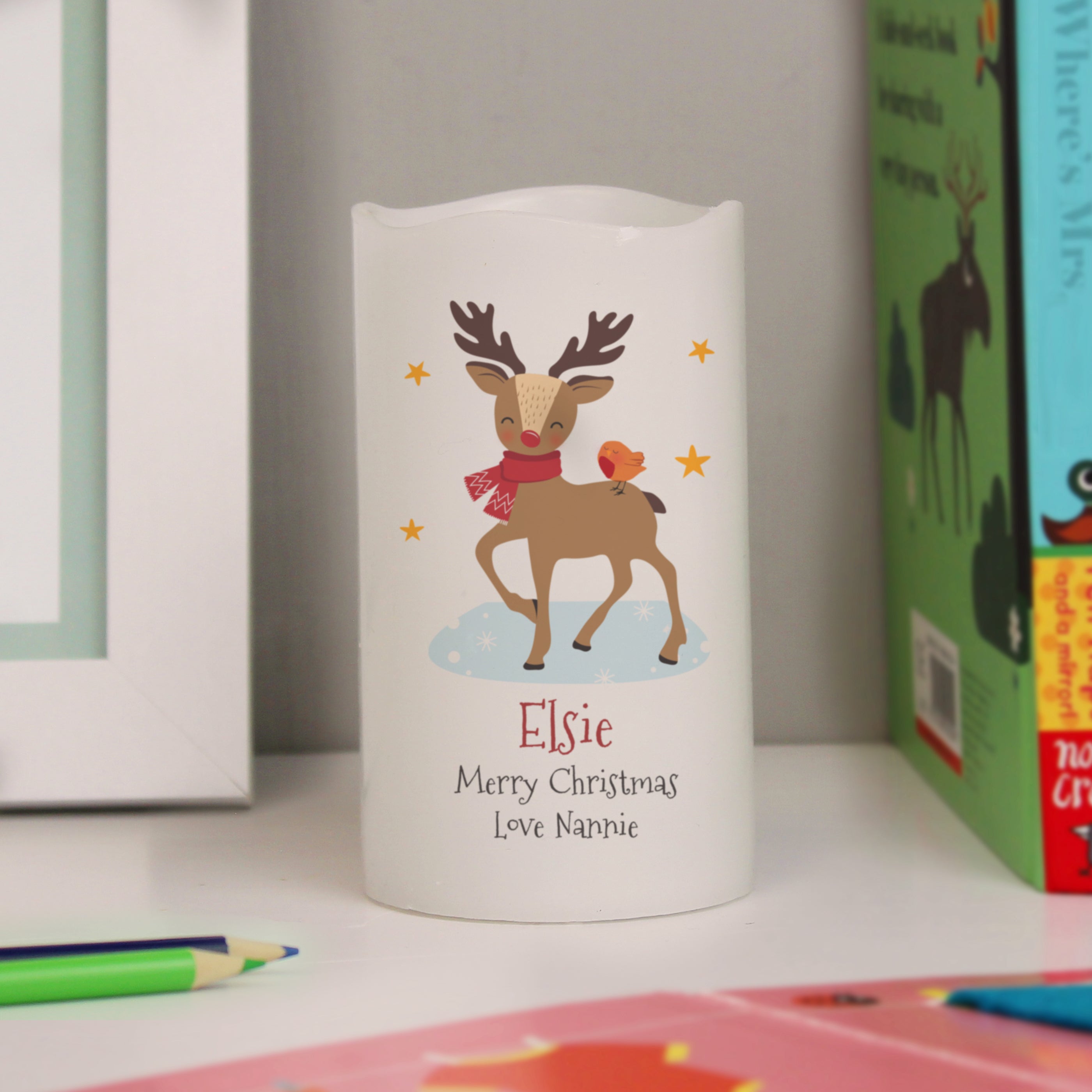 Personalised Christmas Reindeer LED Candle - gift & personalise