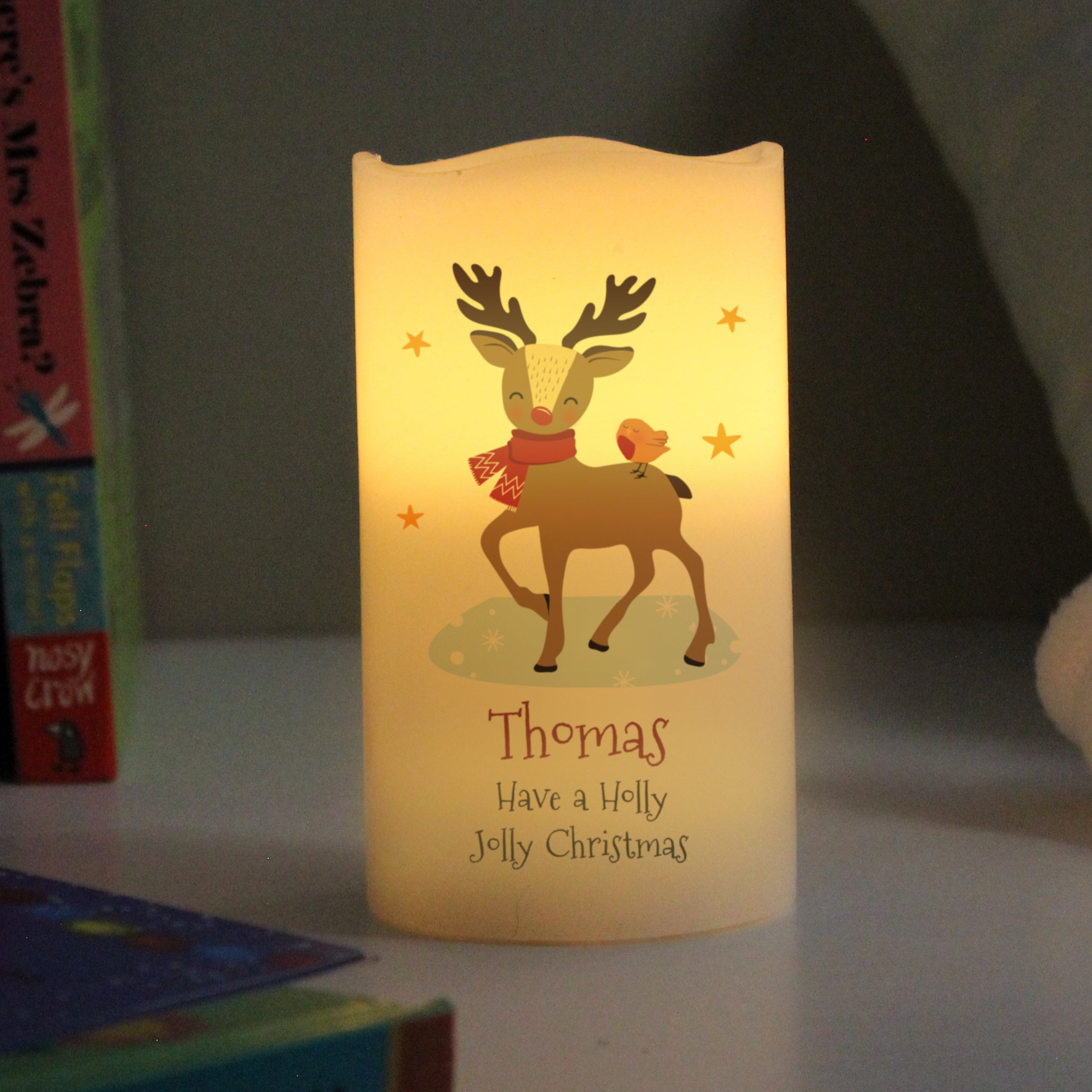 Personalised Christmas Reindeer LED Candle - gift & personalise