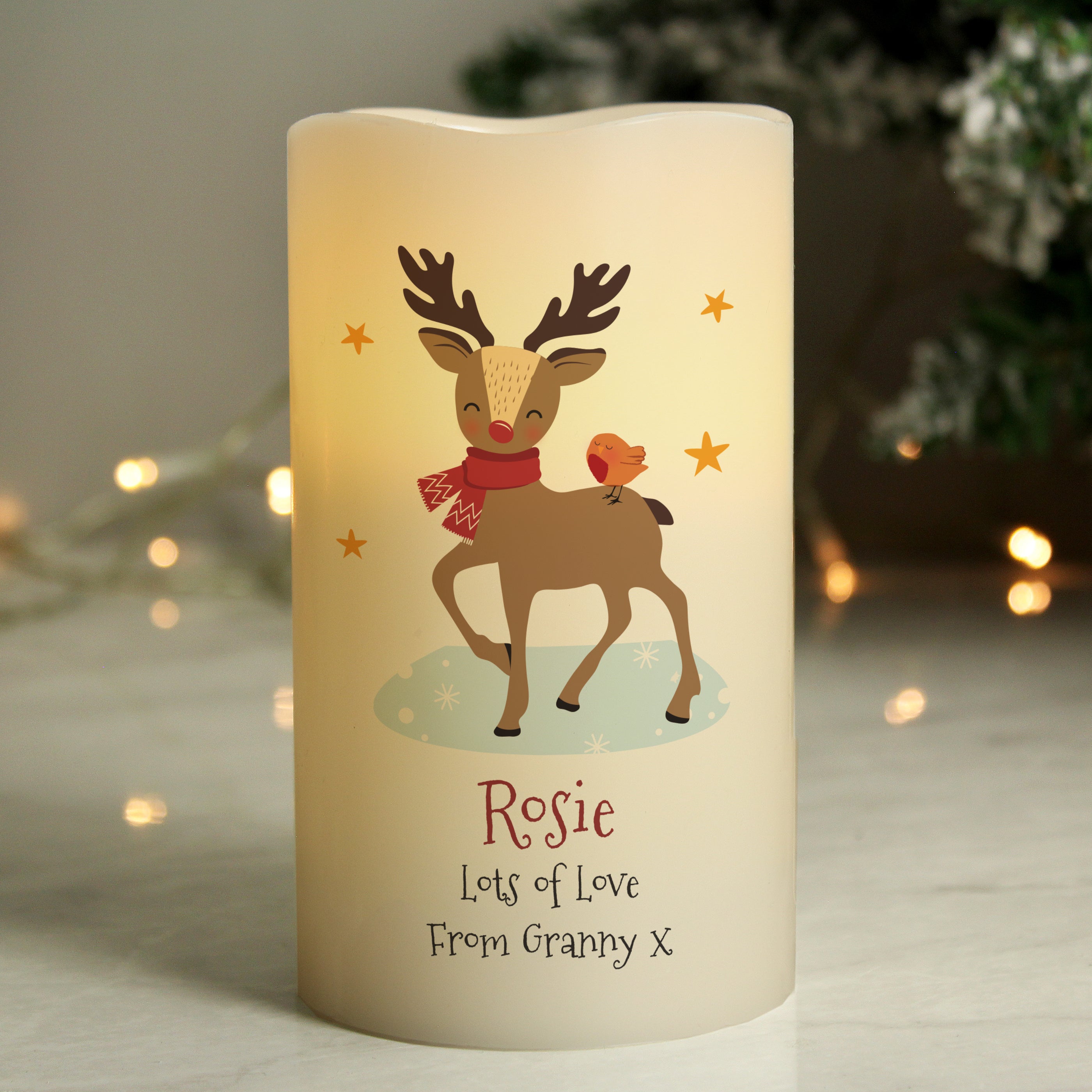 Personalised Christmas Reindeer LED Candle - gift & personalise