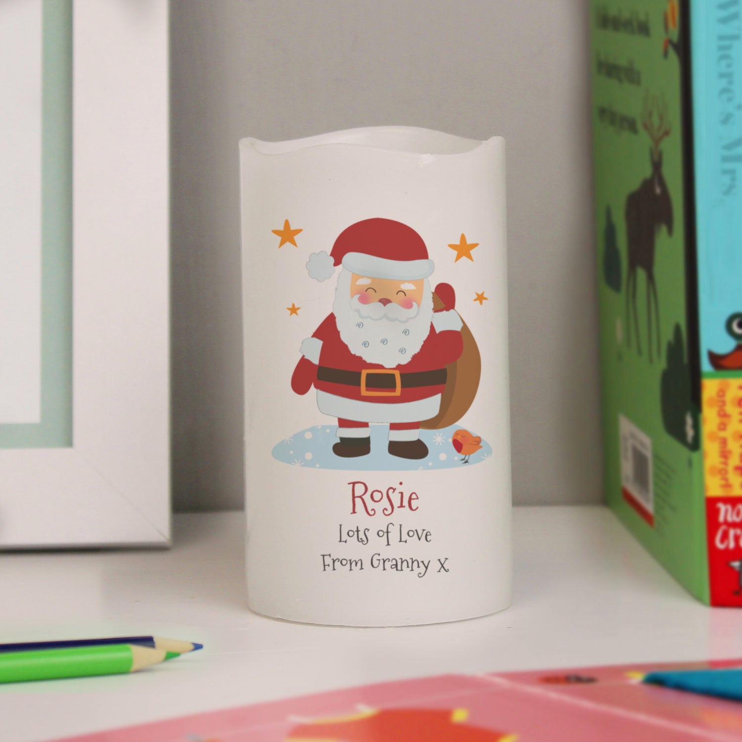 Personalised Christmas Santa LED Candle - gift & personalise