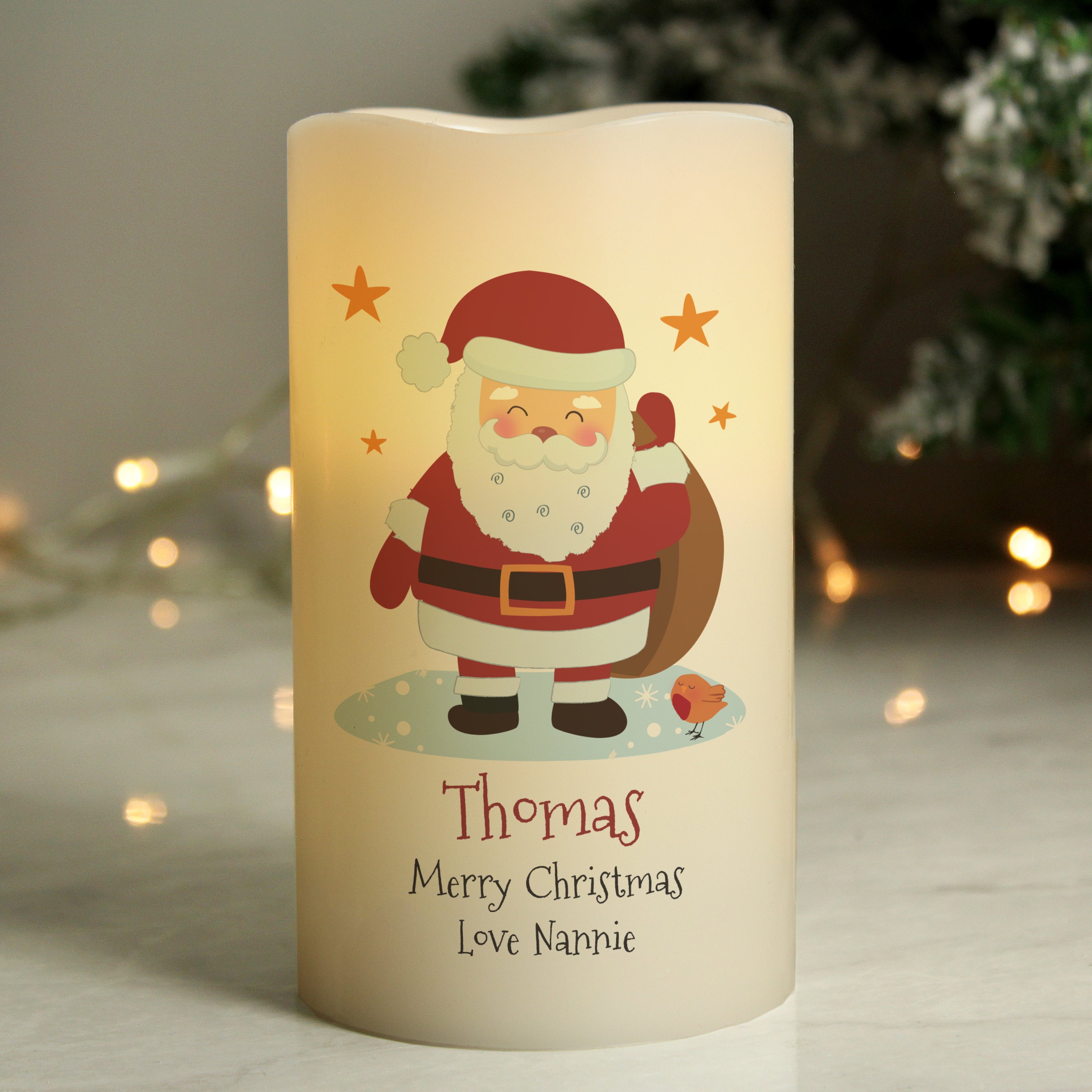 Personalised Christmas Santa LED Candle - gift & personalise