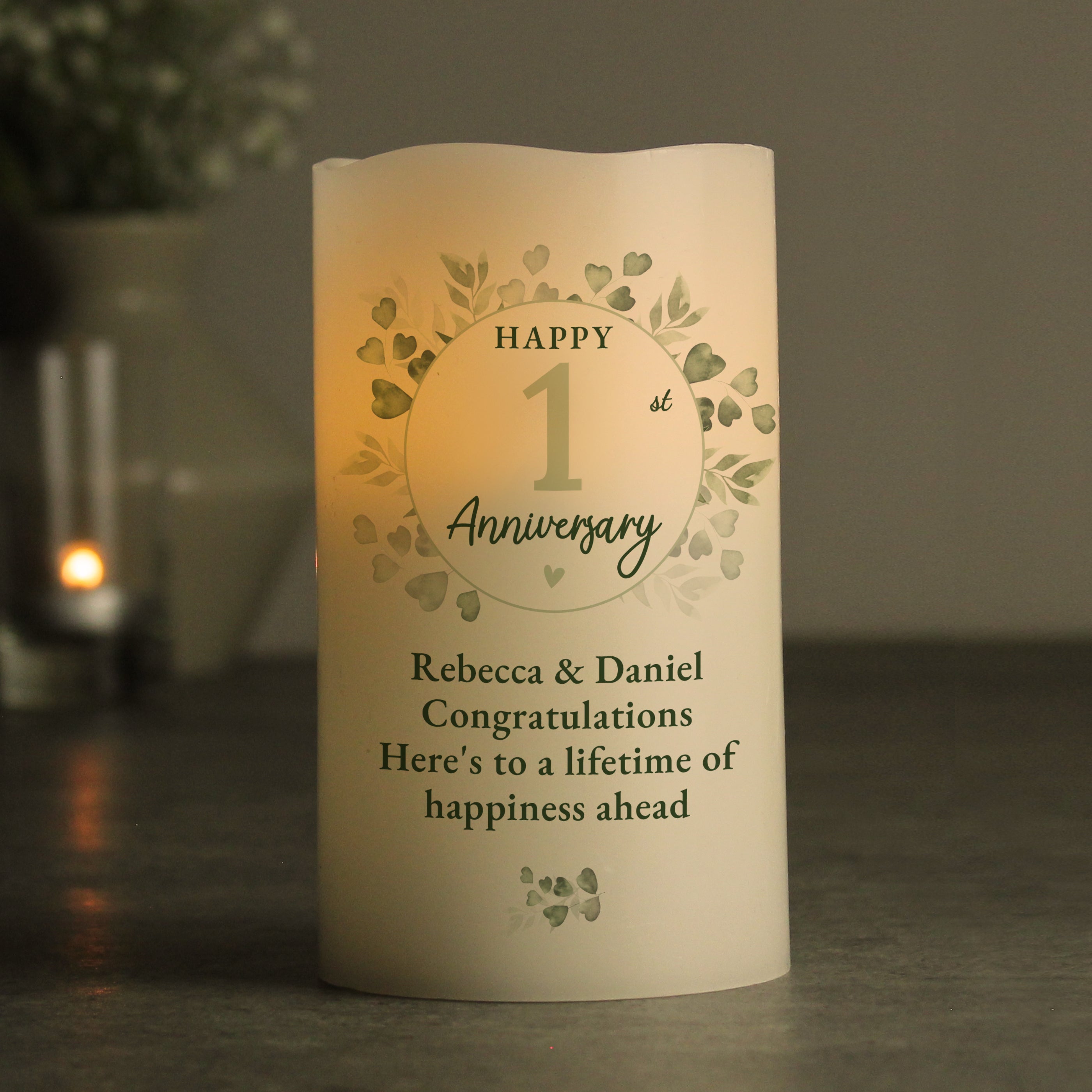 Personalised Botanical Anniversary LED Candle - gift & personalise