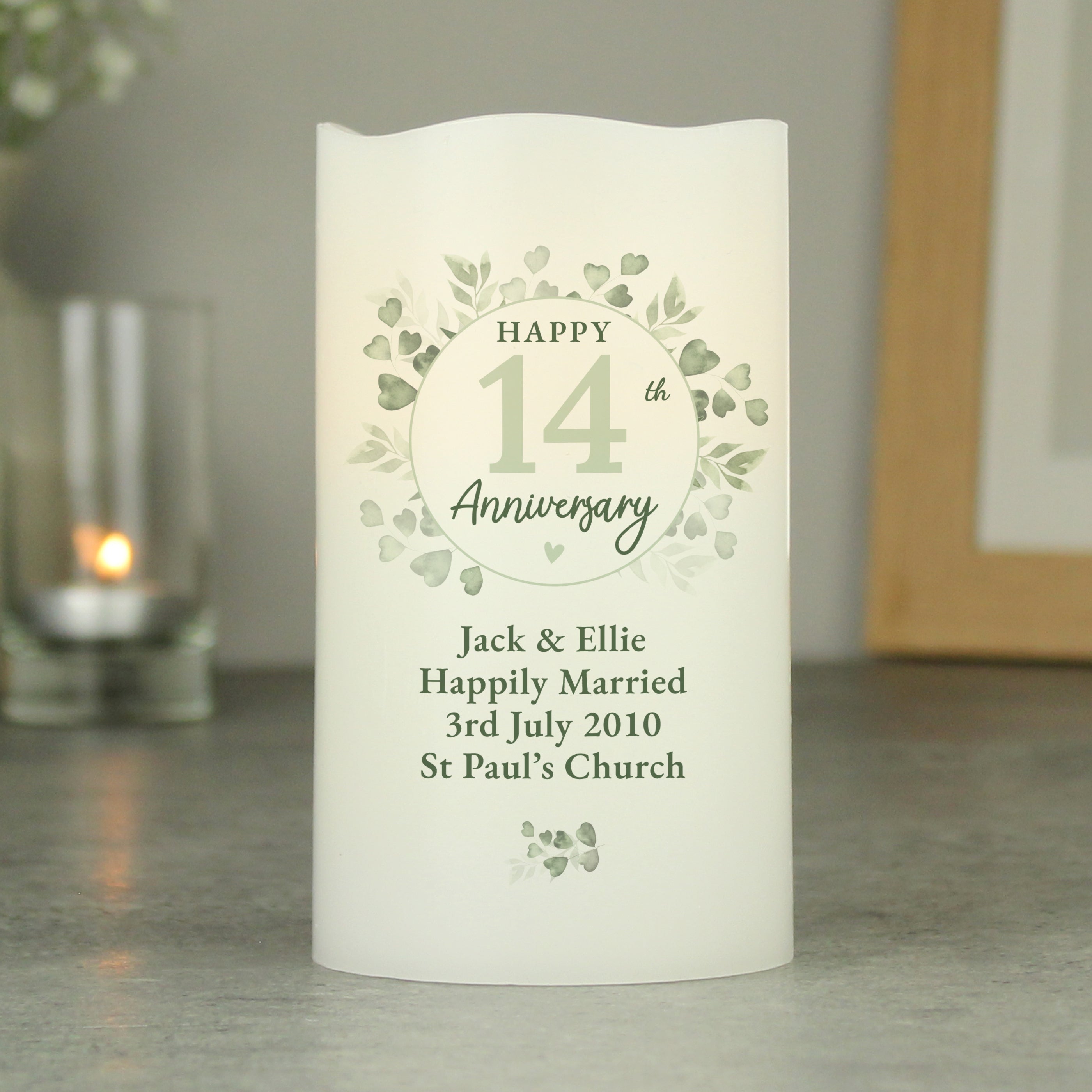 Personalised Botanical Anniversary LED Candle - gift & personalise