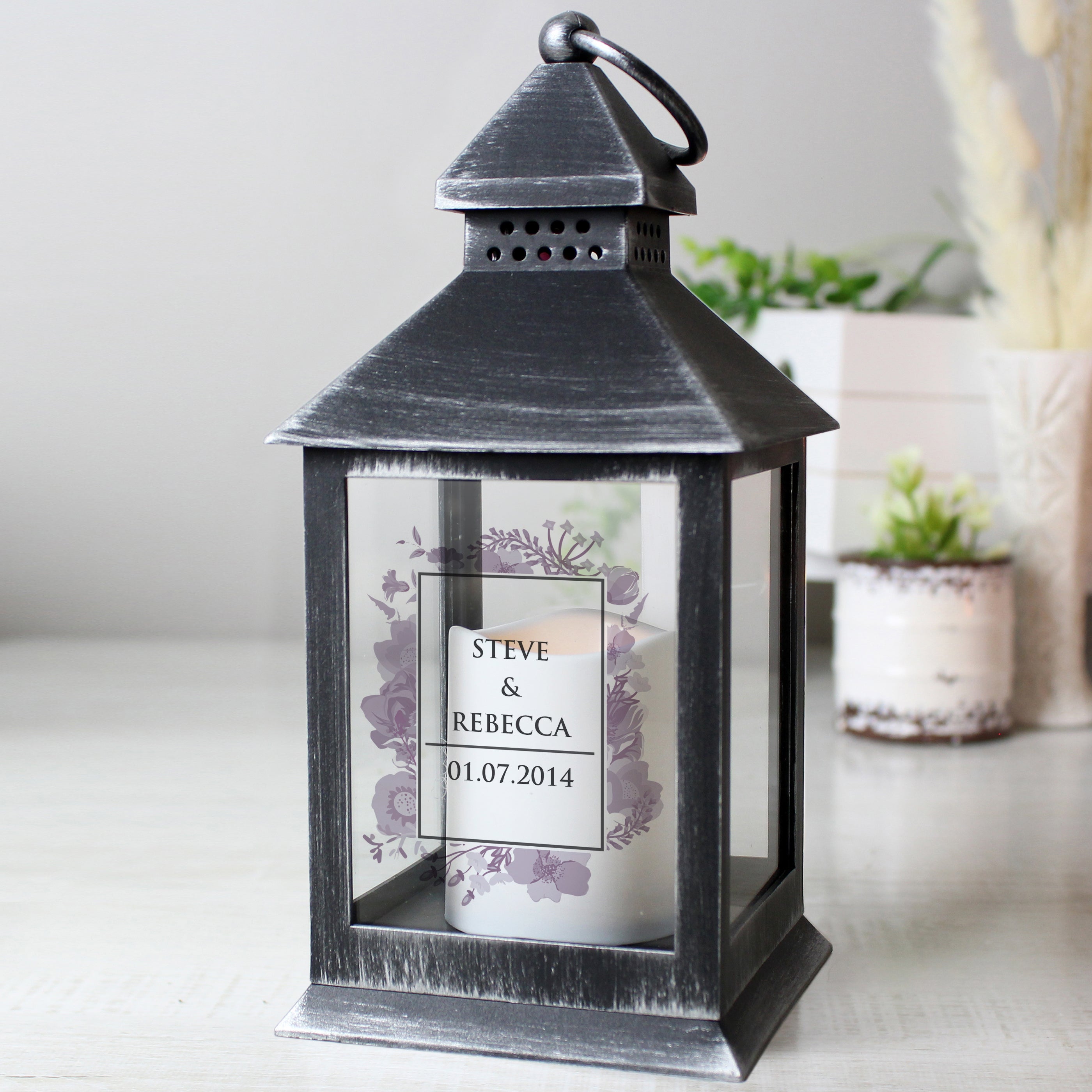 Personalised Soft Watercolour Rustic Black Lantern - gift & personalise