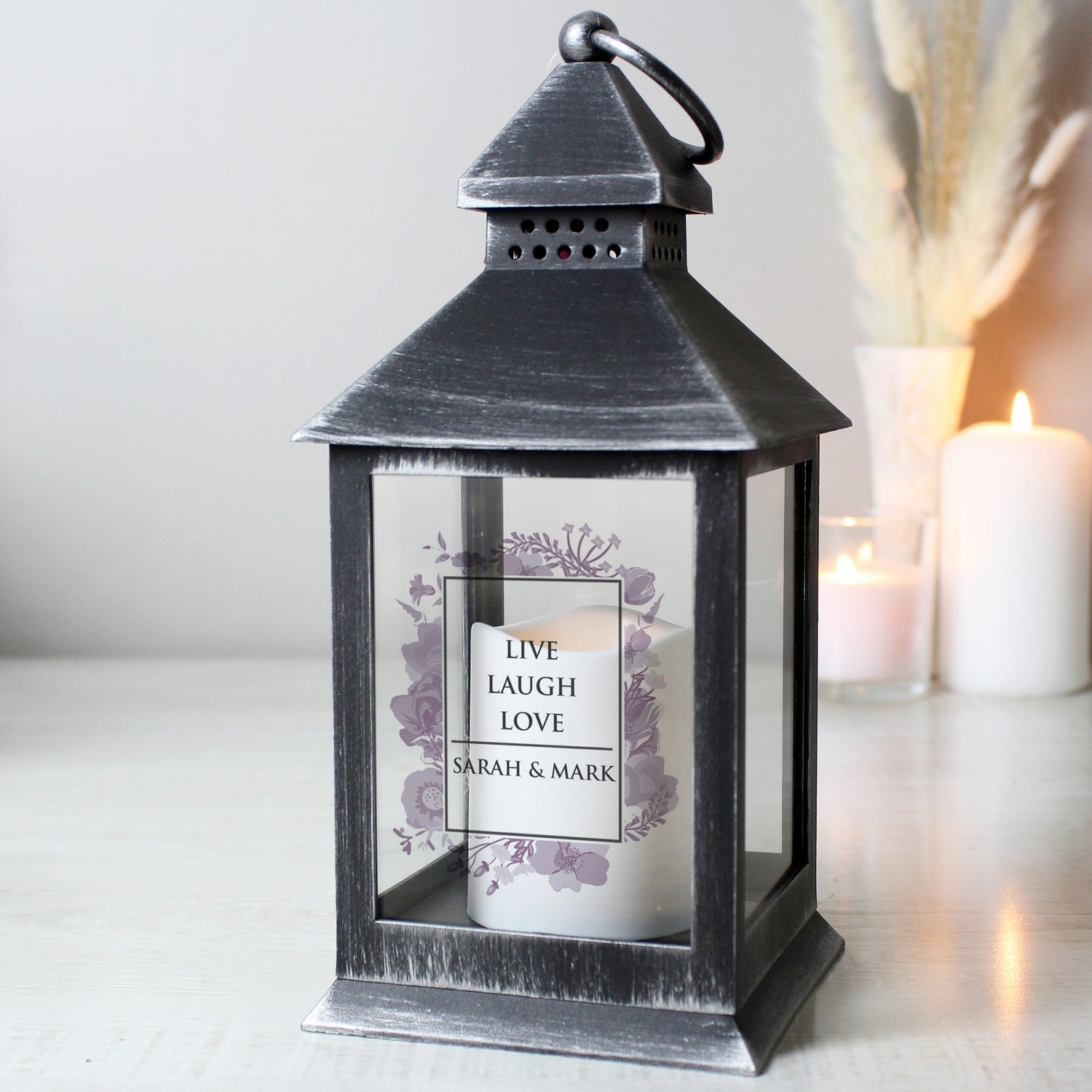 Personalised Soft Watercolour Rustic Black Lantern - gift & personalise