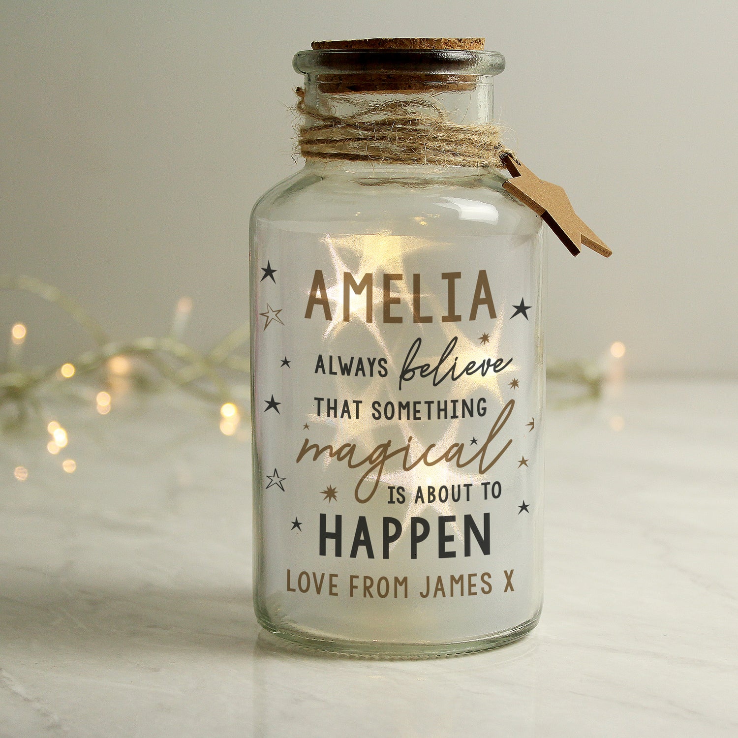 Personalised Magical Things Happen LED Glass Jar - gift & personalise