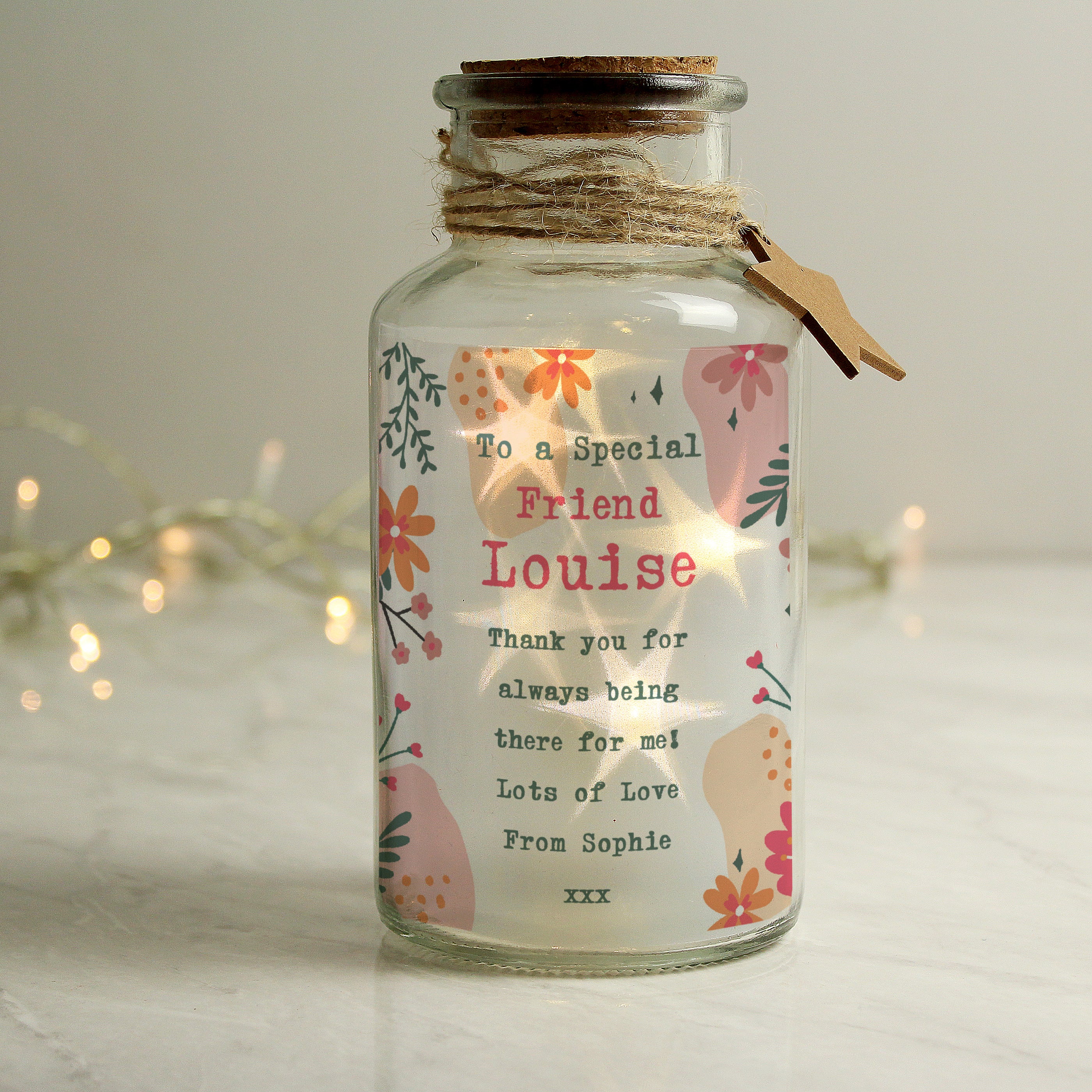 Personalised Floral LED Glass Jar - gift & personalise