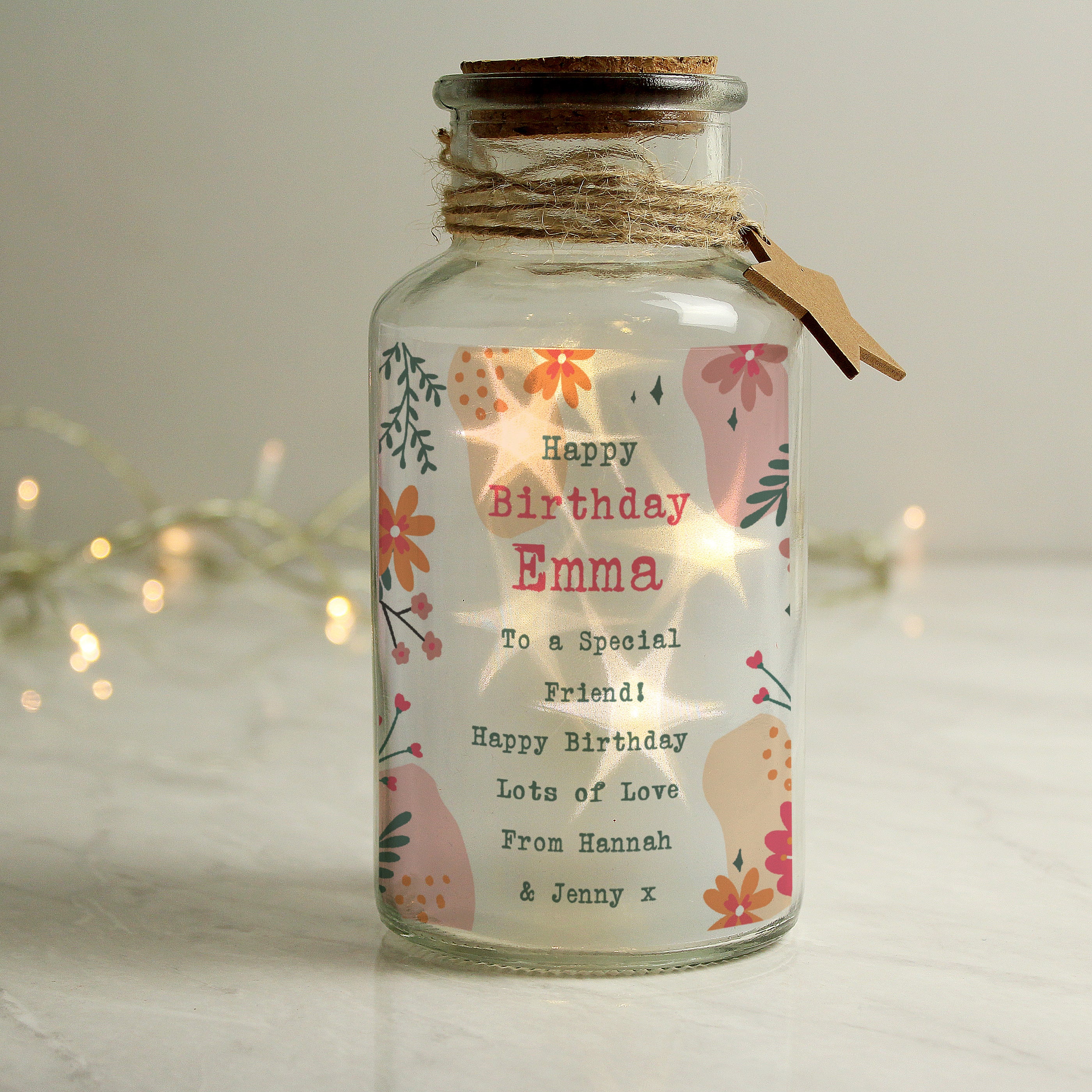 Personalised Floral LED Glass Jar - gift & personalise