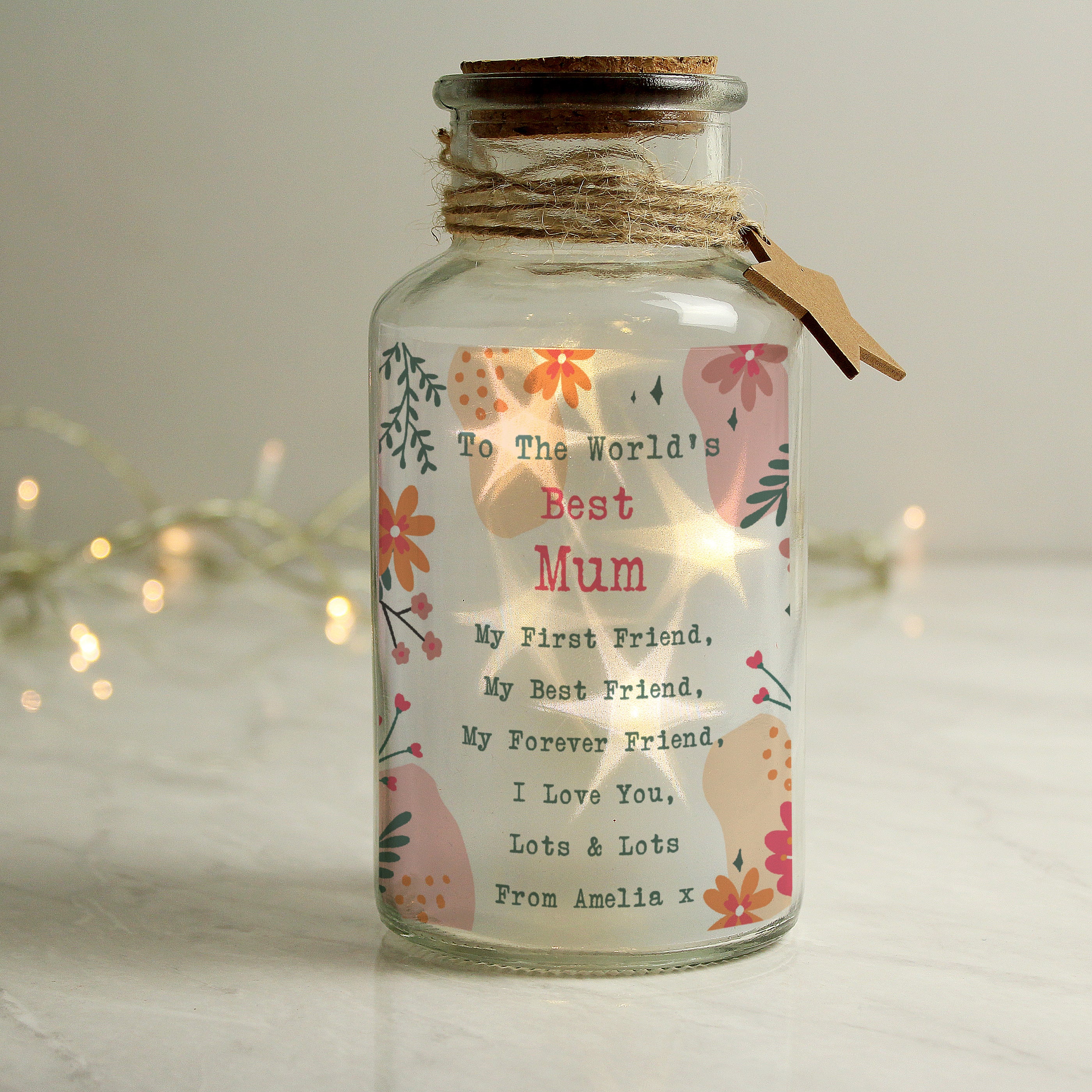 Personalised Floral LED Glass Jar - gift & personalise