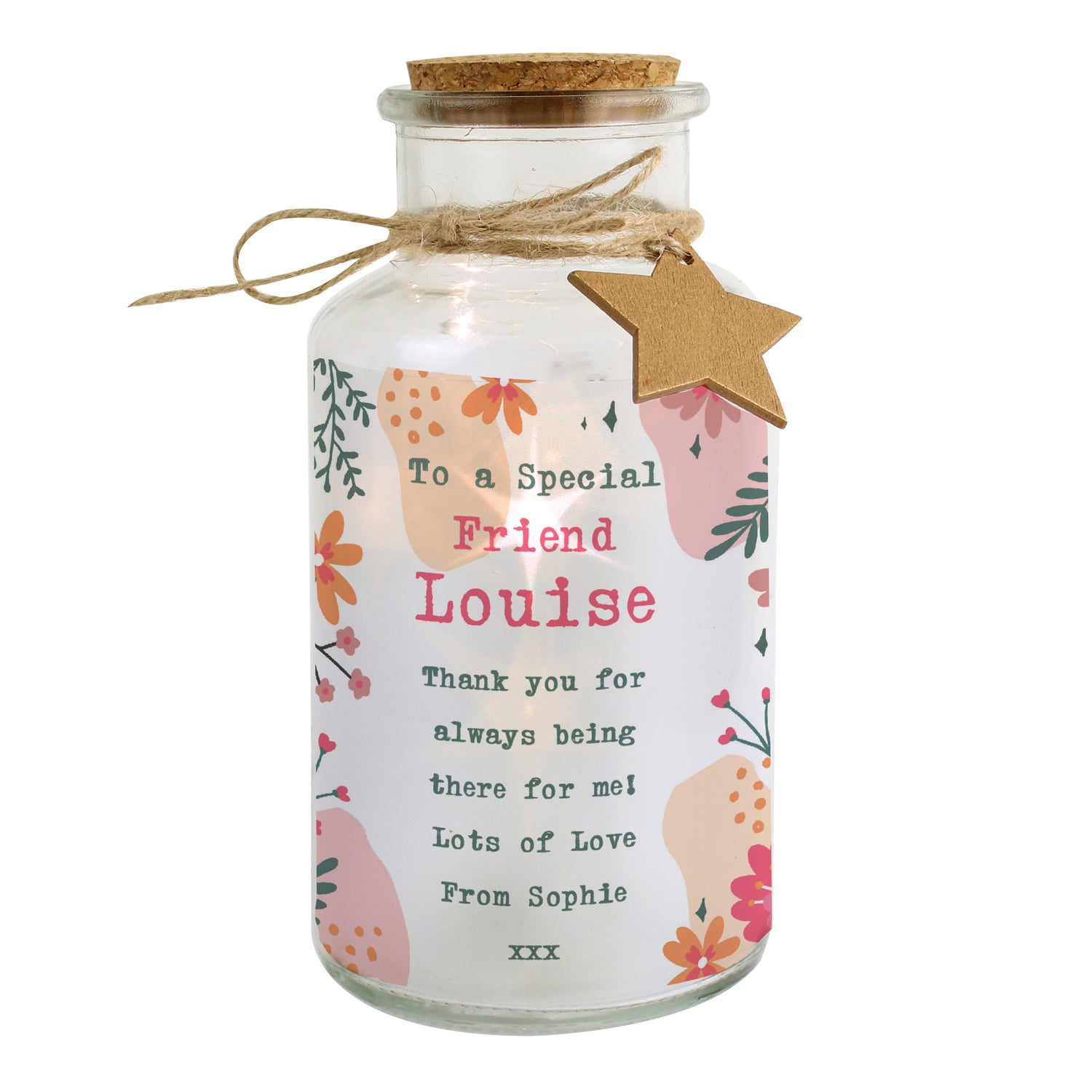 Personalised Floral LED Glass Jar - gift & personalise