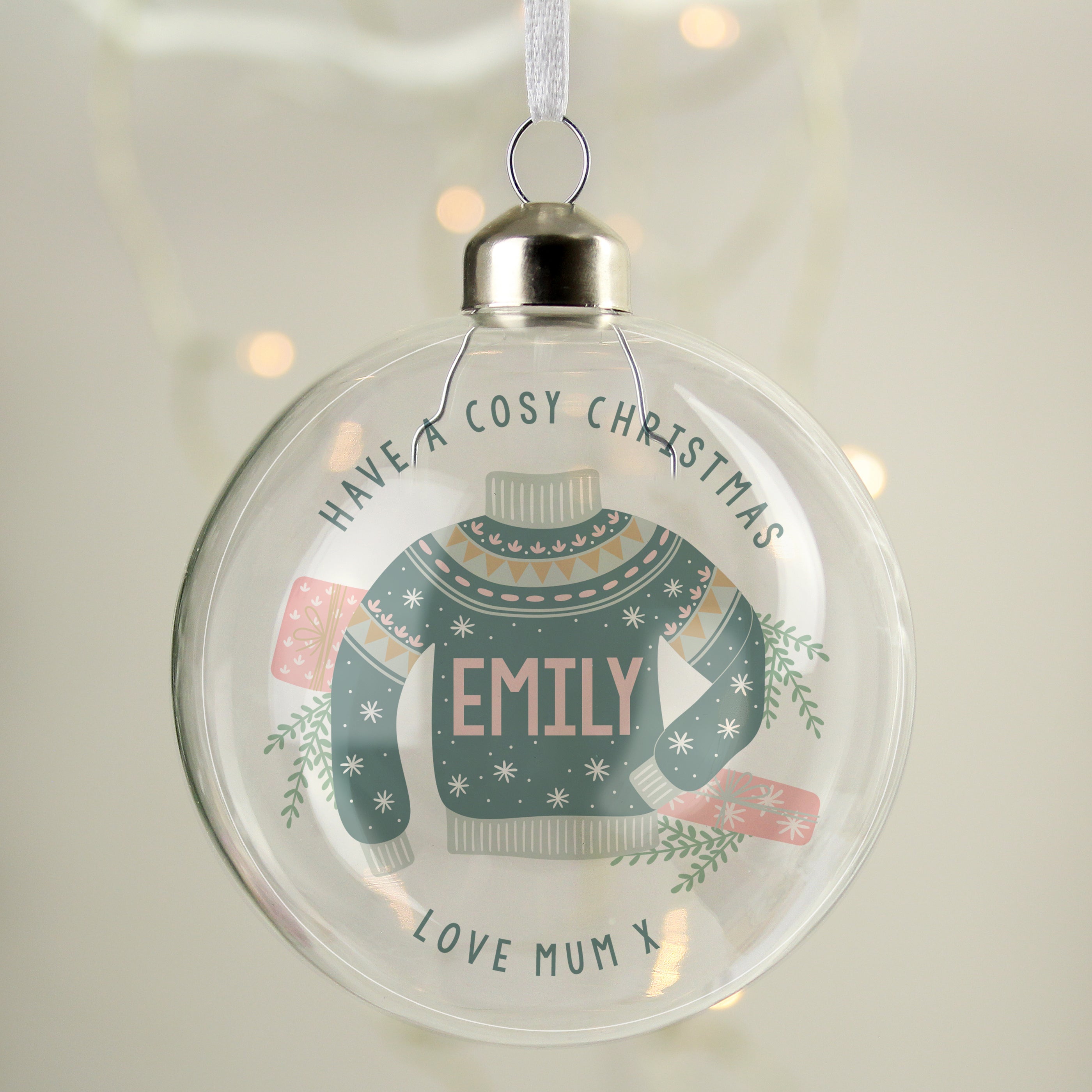 Personalised Cosy Christmas Glass Bauble - gift & personalise