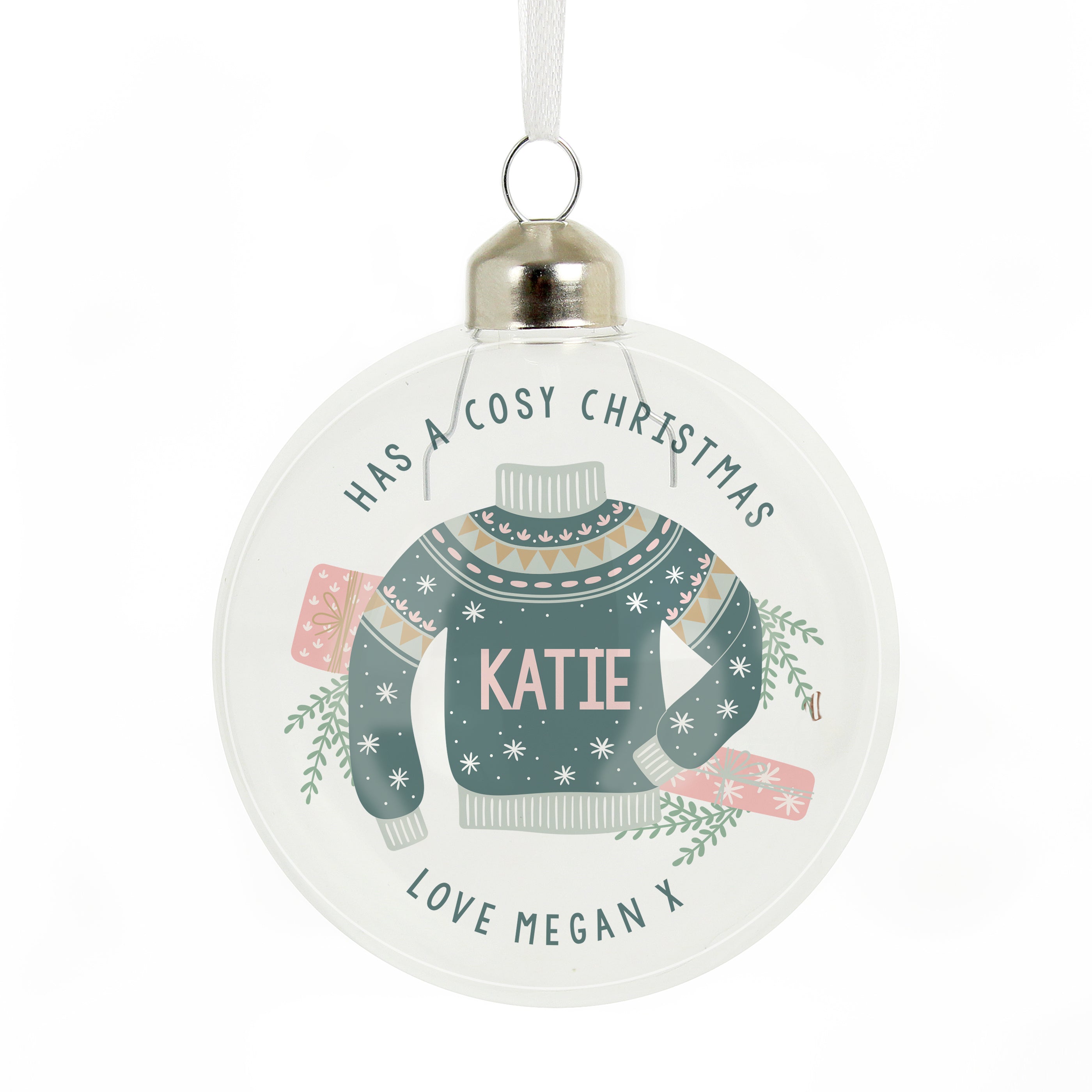 Personalised Cosy Christmas Glass Bauble - gift & personalise