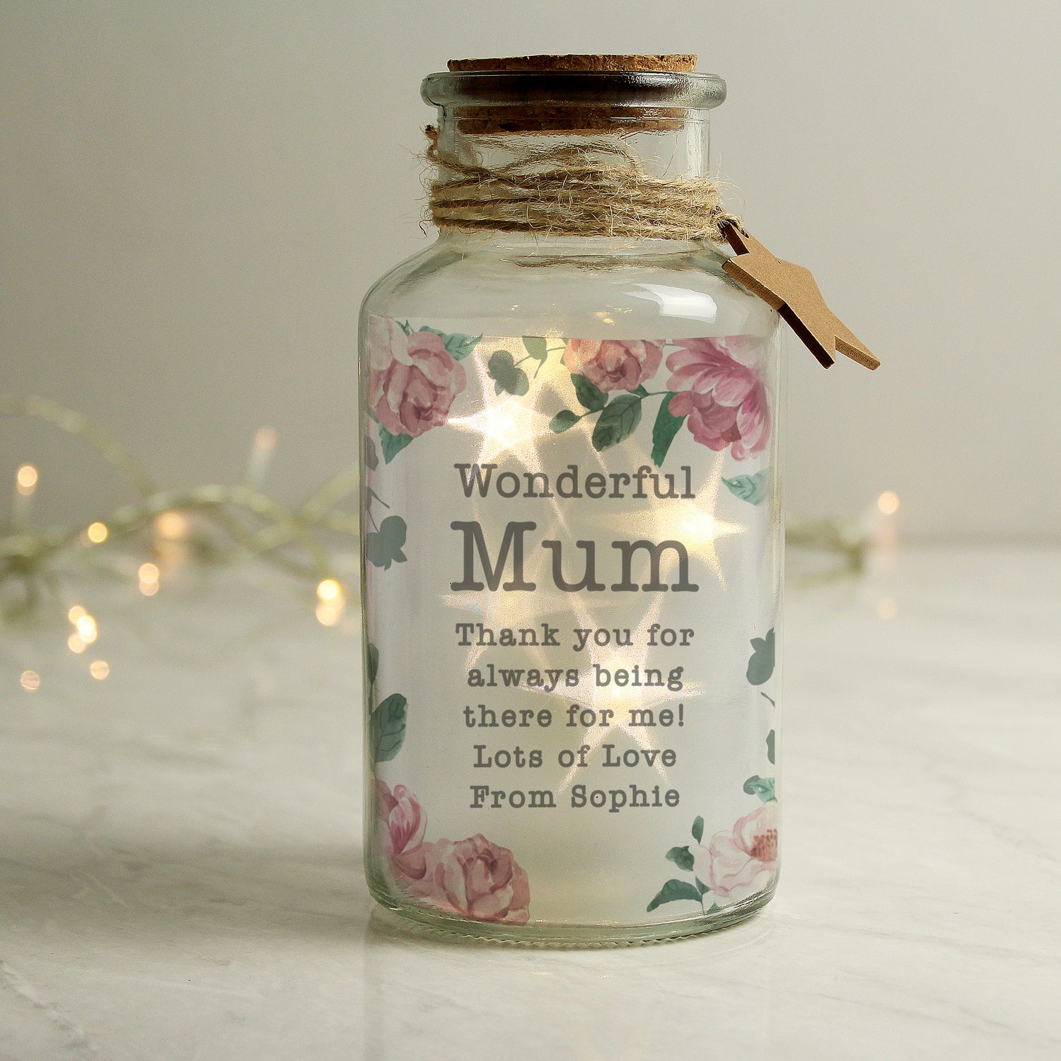 Personalised Floral Watercolour LED Glass Jar - gift & personalise