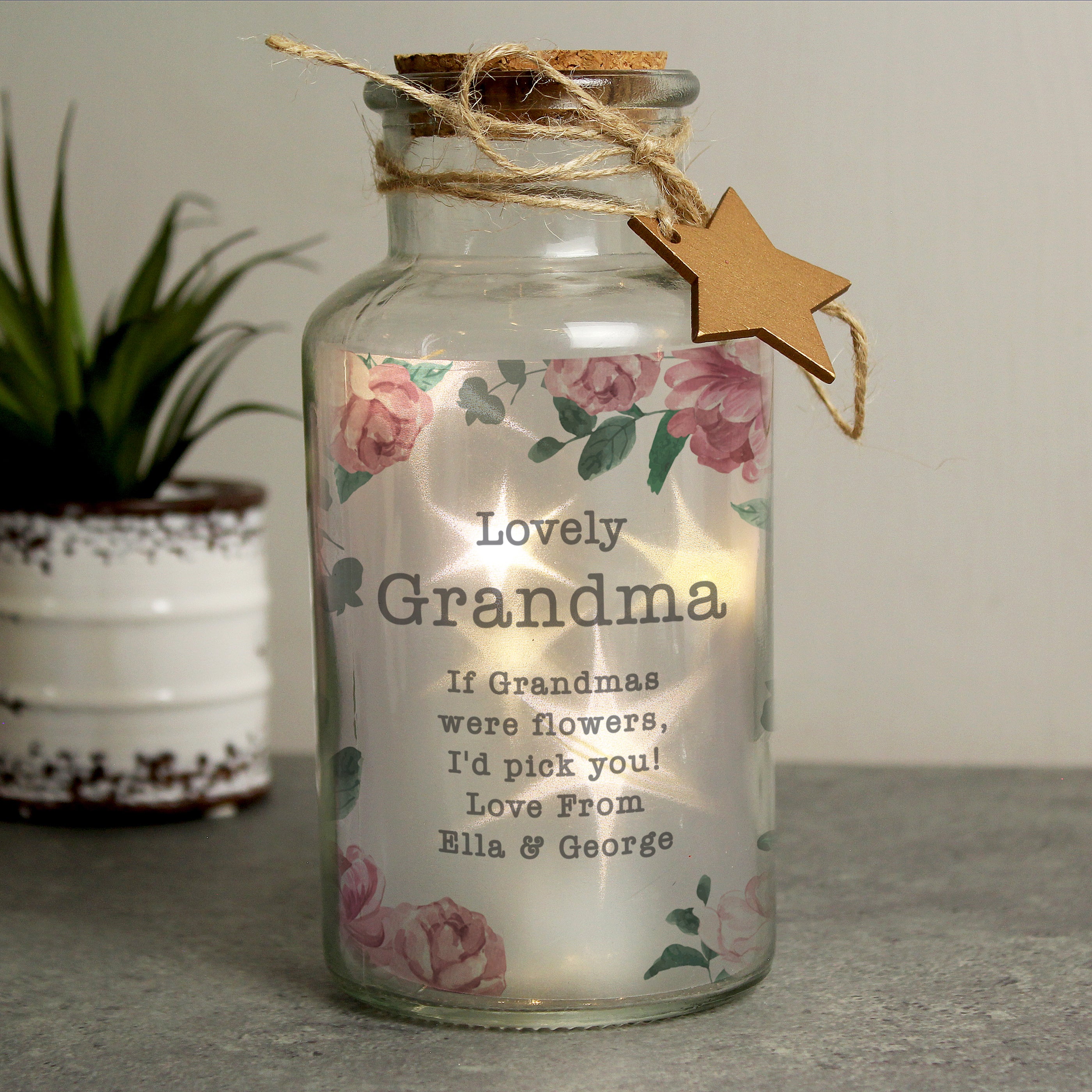 Personalised Floral Watercolour LED Glass Jar - gift & personalise