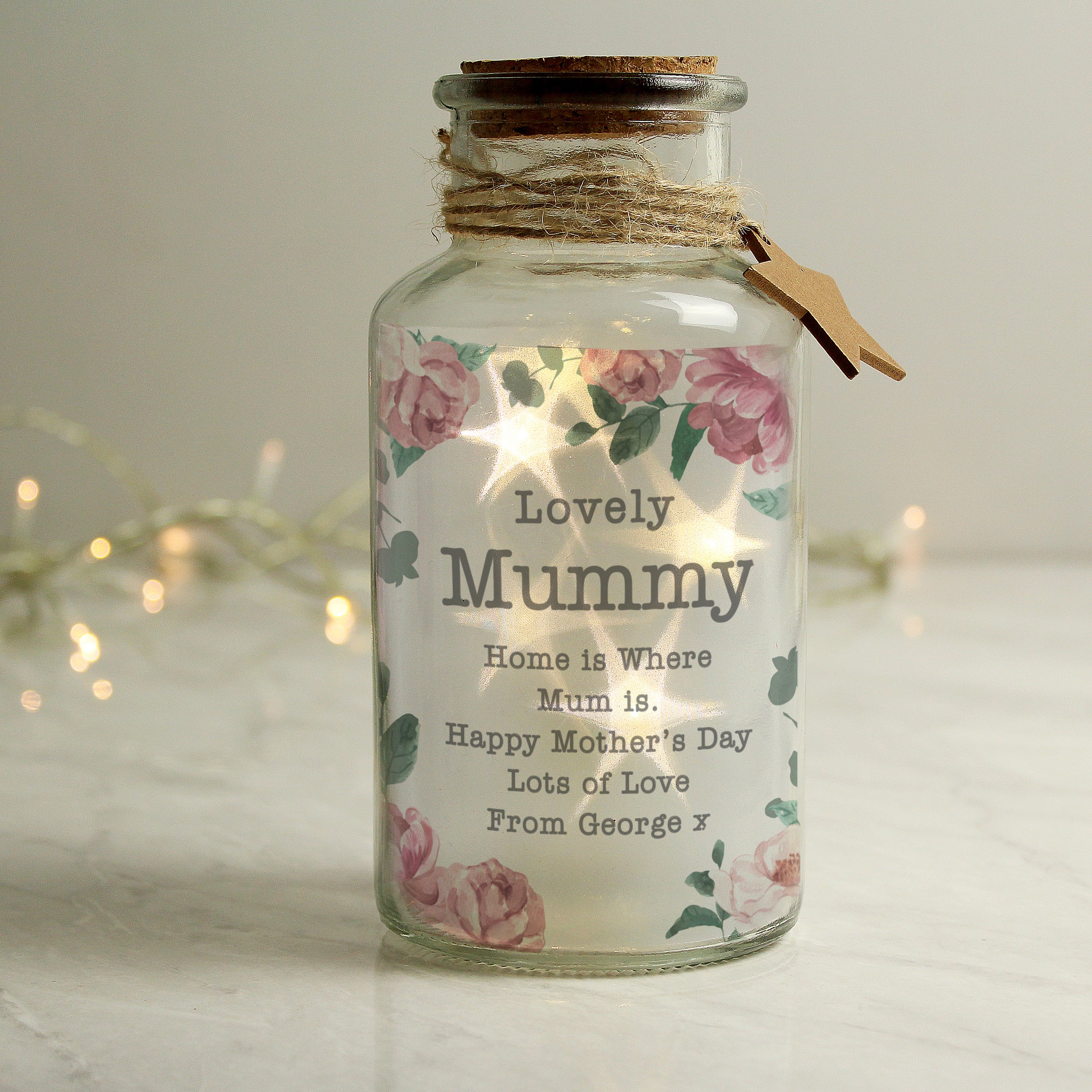 Personalised Floral Watercolour LED Glass Jar - gift & personalise