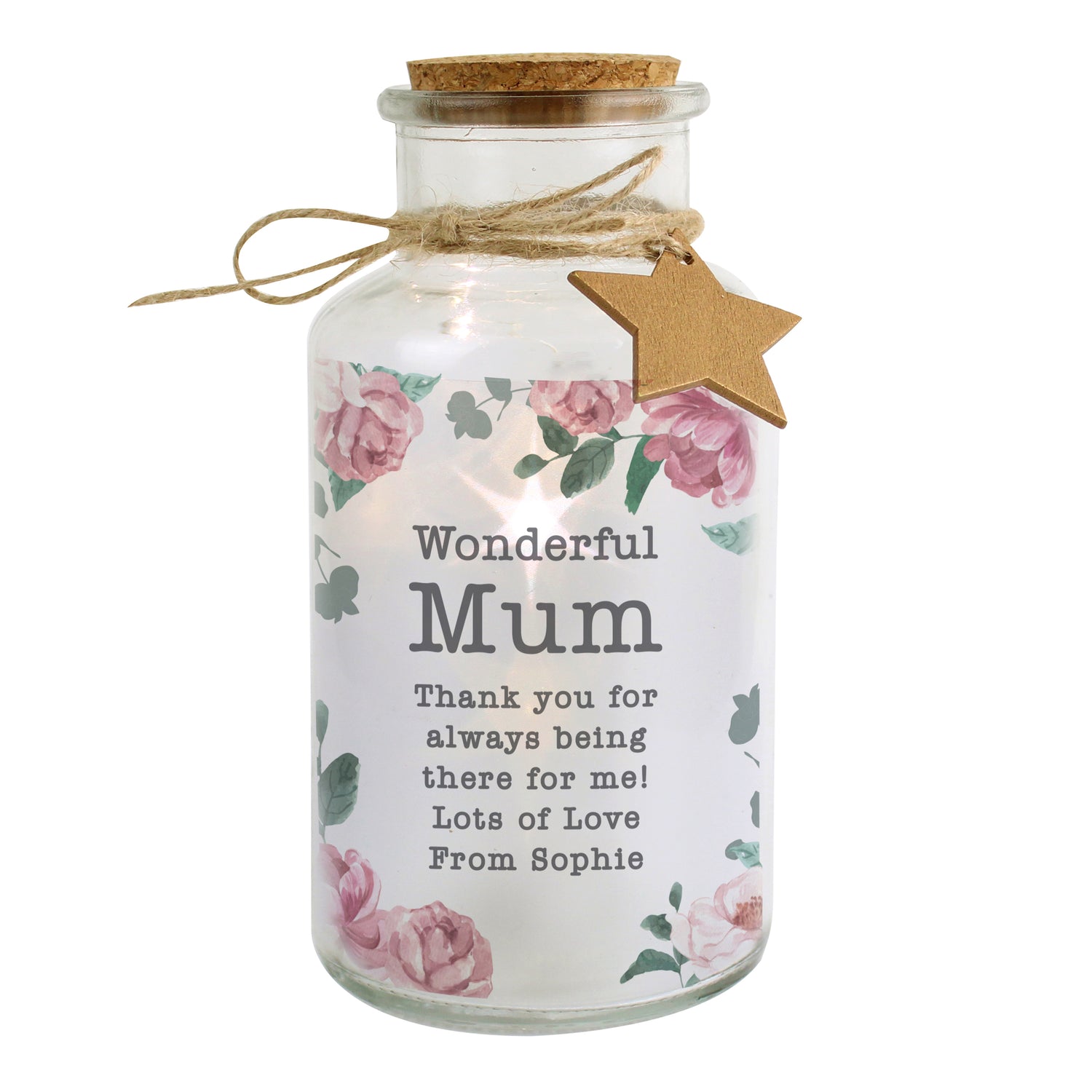 Personalised Floral Watercolour LED Glass Jar - gift & personalise