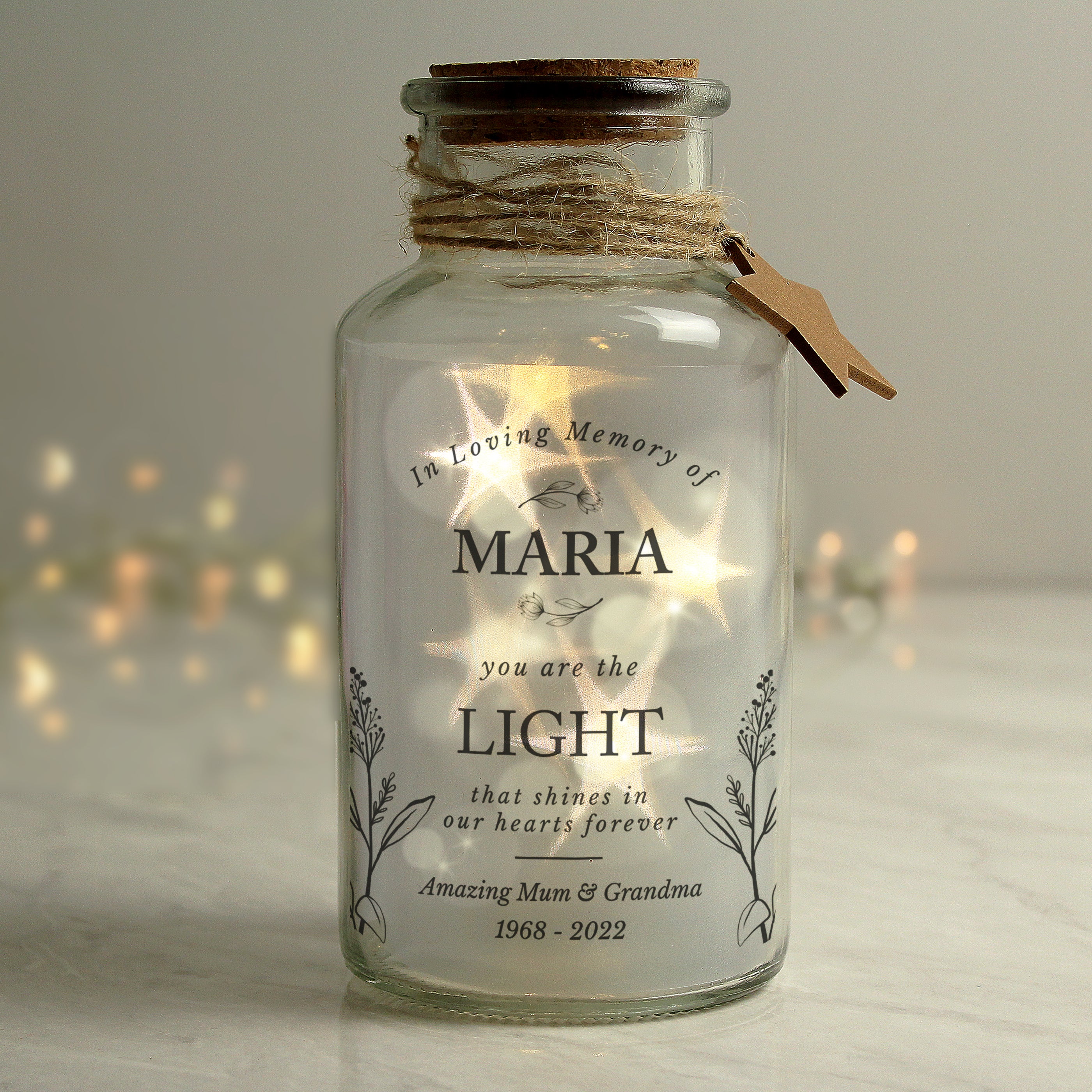 Personalised In Loving Memory LED Glass Jar - gift & personalise