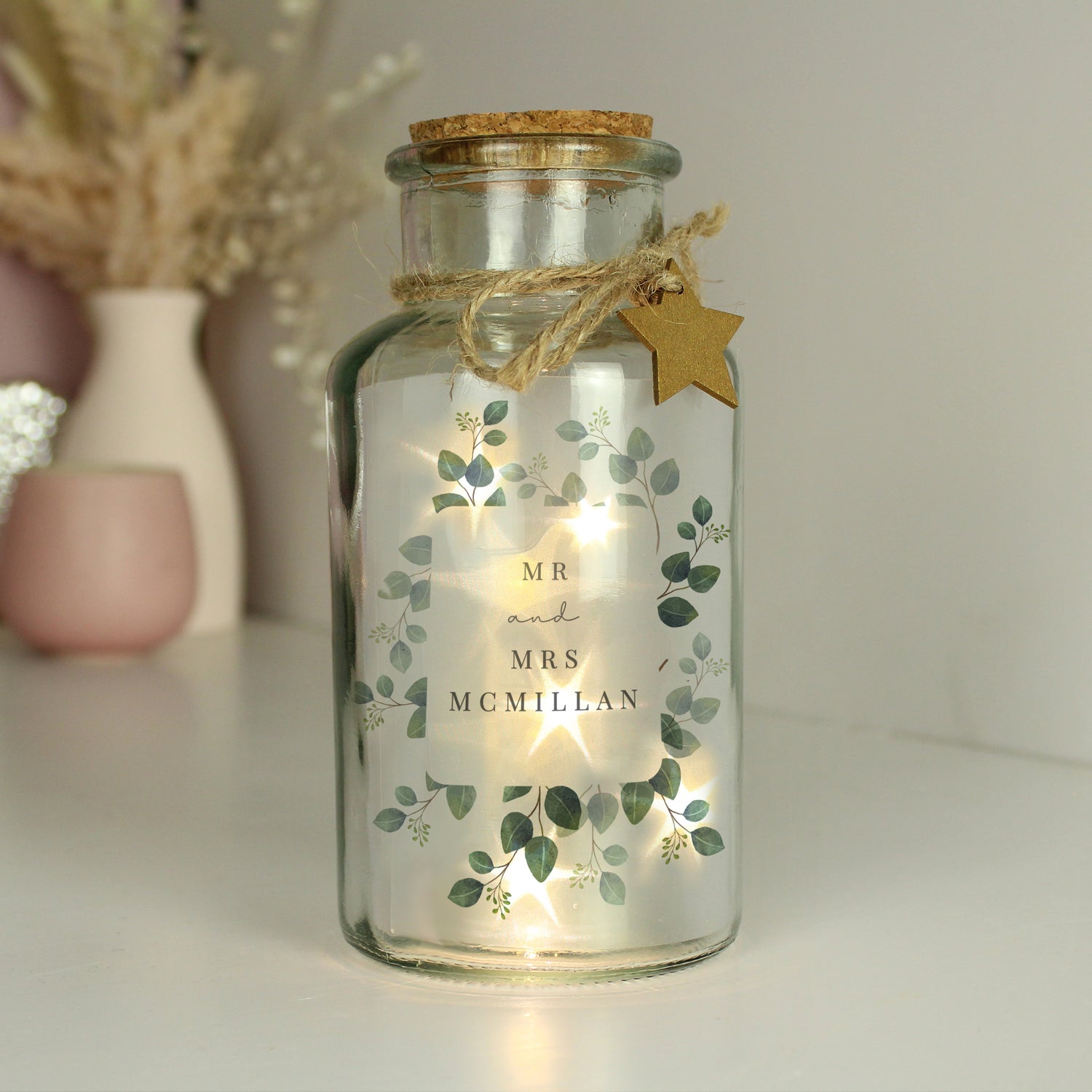 Personalised Botanical LED Glass Jar - gift & personalise