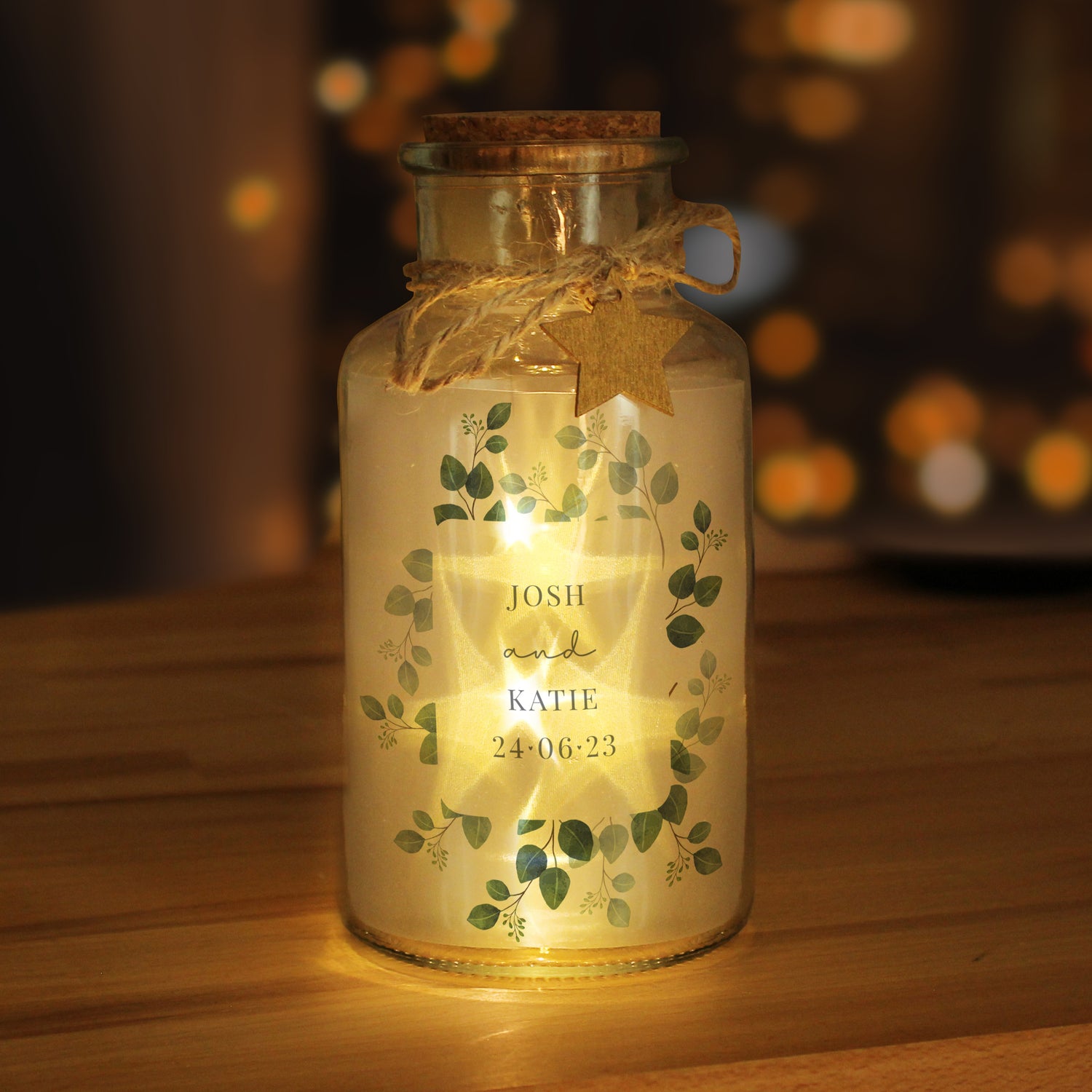 Personalised Botanical LED Glass Jar - gift & personalise