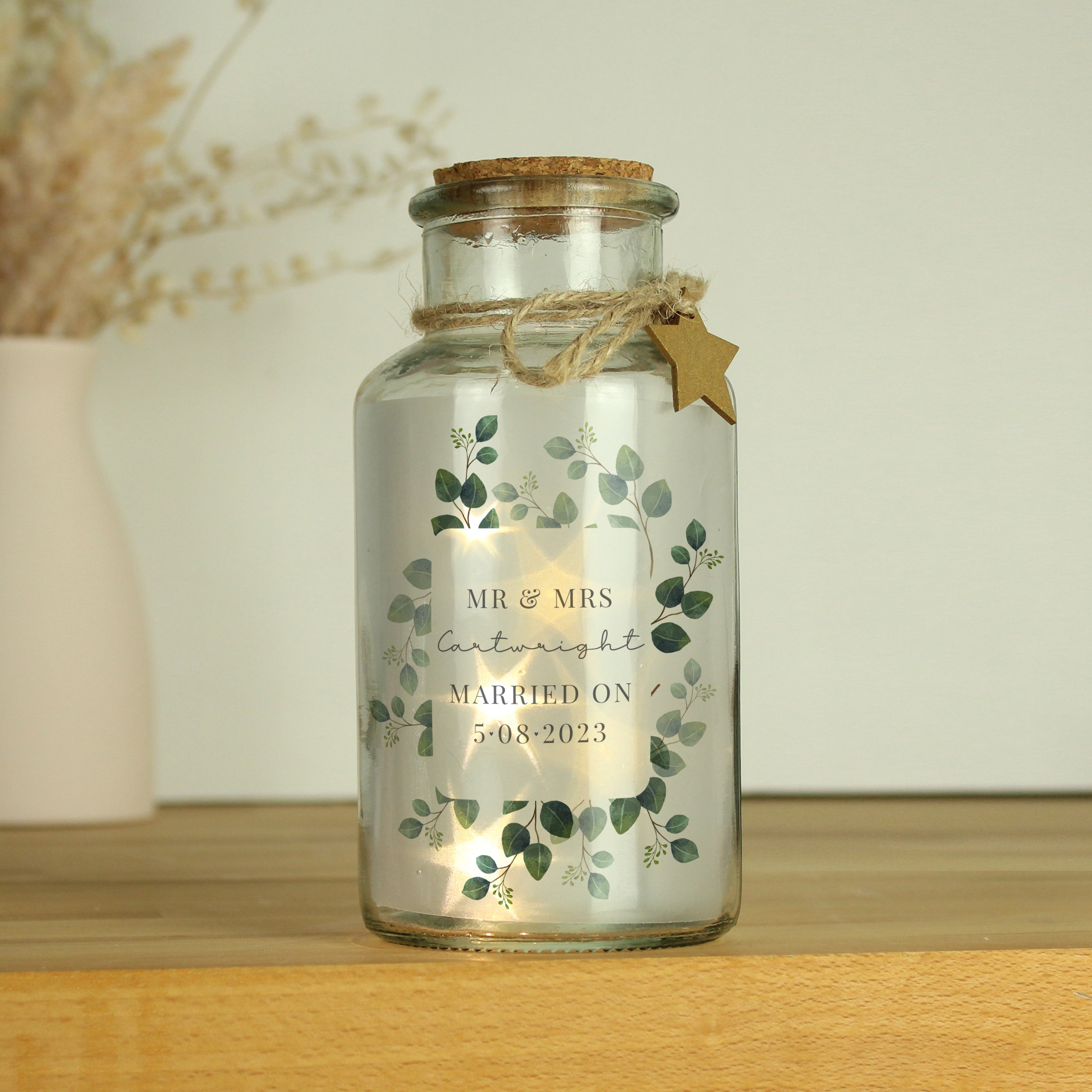 Personalised Botanical LED Glass Jar - gift & personalise