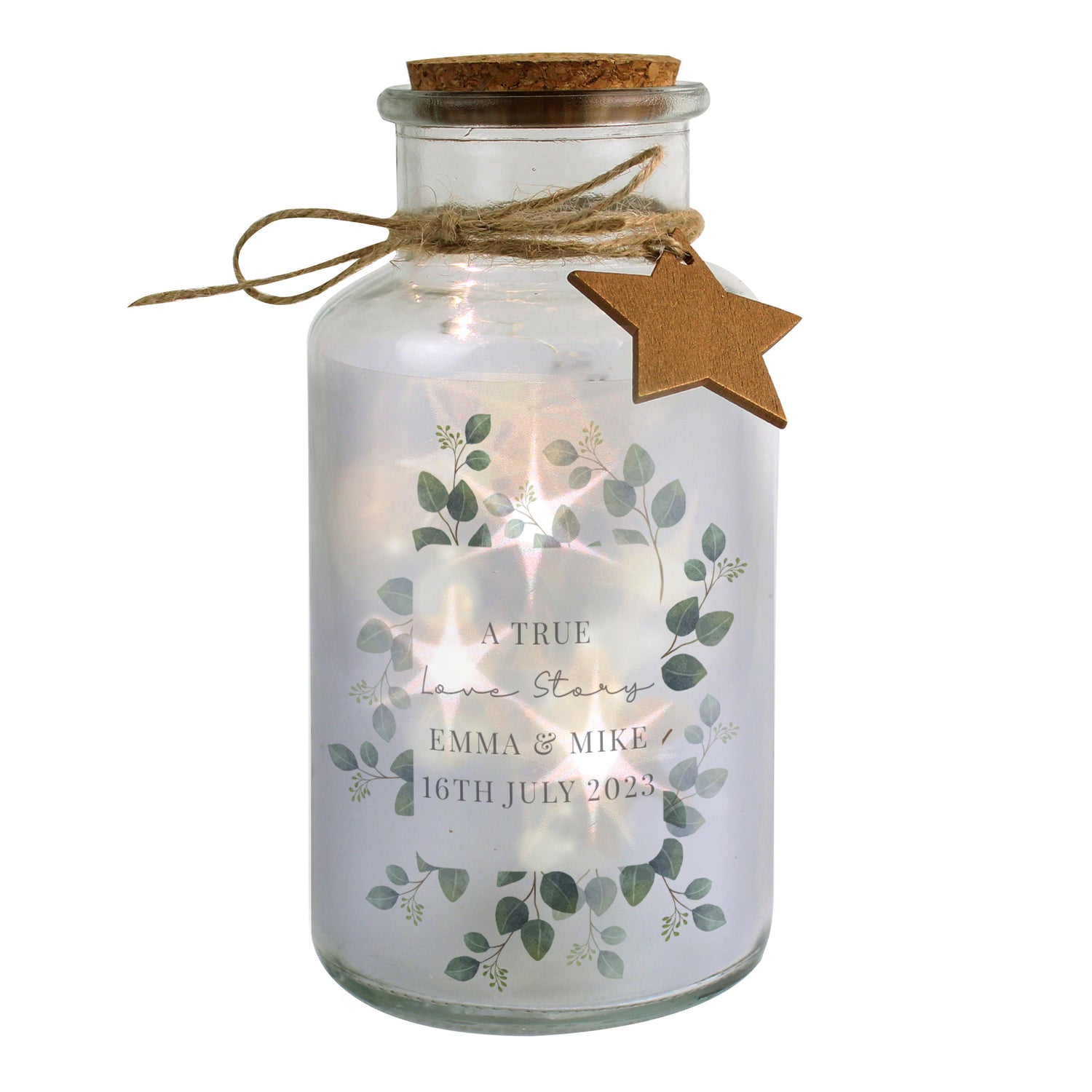 Personalised Botanical LED Glass Jar - gift & personalise