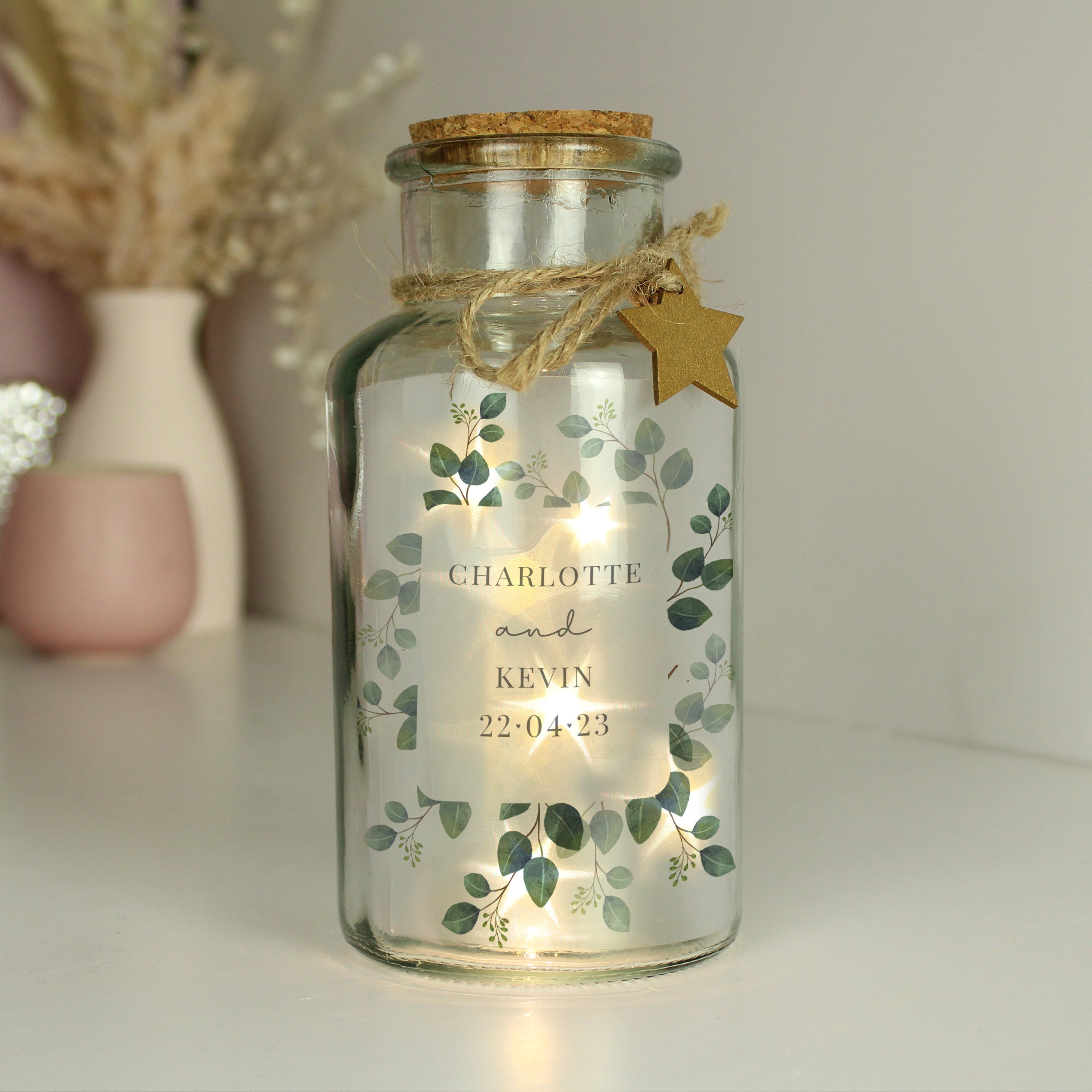 Personalised Botanical LED Glass Jar - gift & personalise