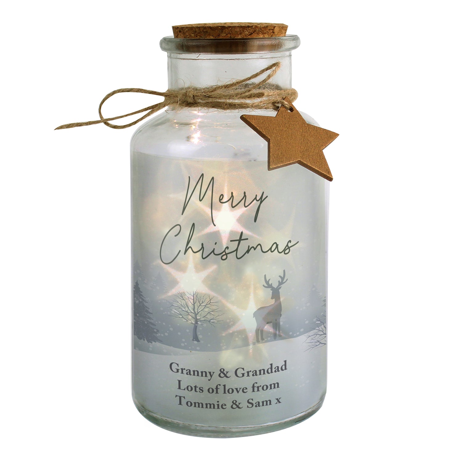 Personalised Merry Christmas LED Glass Jar - gift & personalise