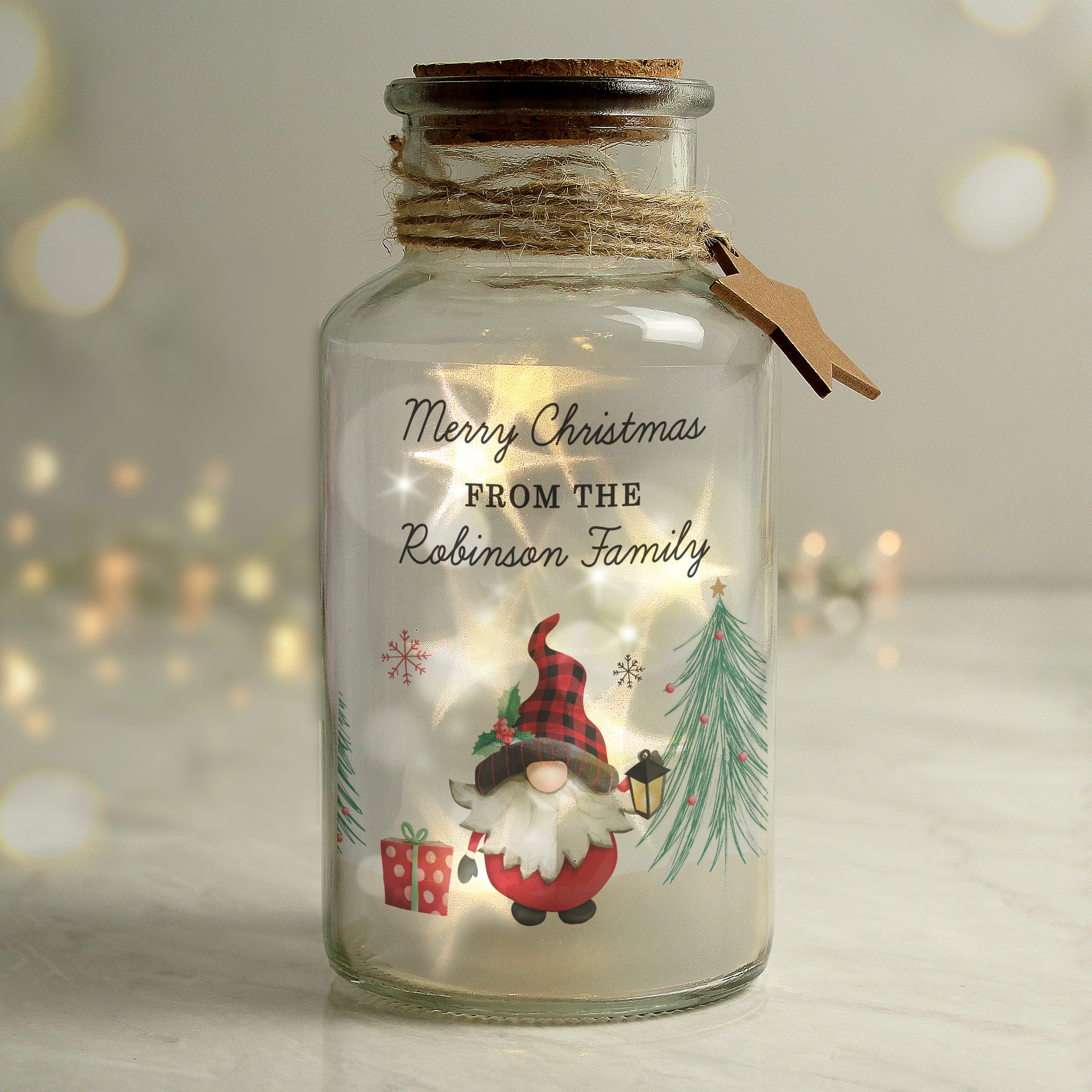 Personalised Gonk Christmas Scene LED Glass Jar - gift & personalise