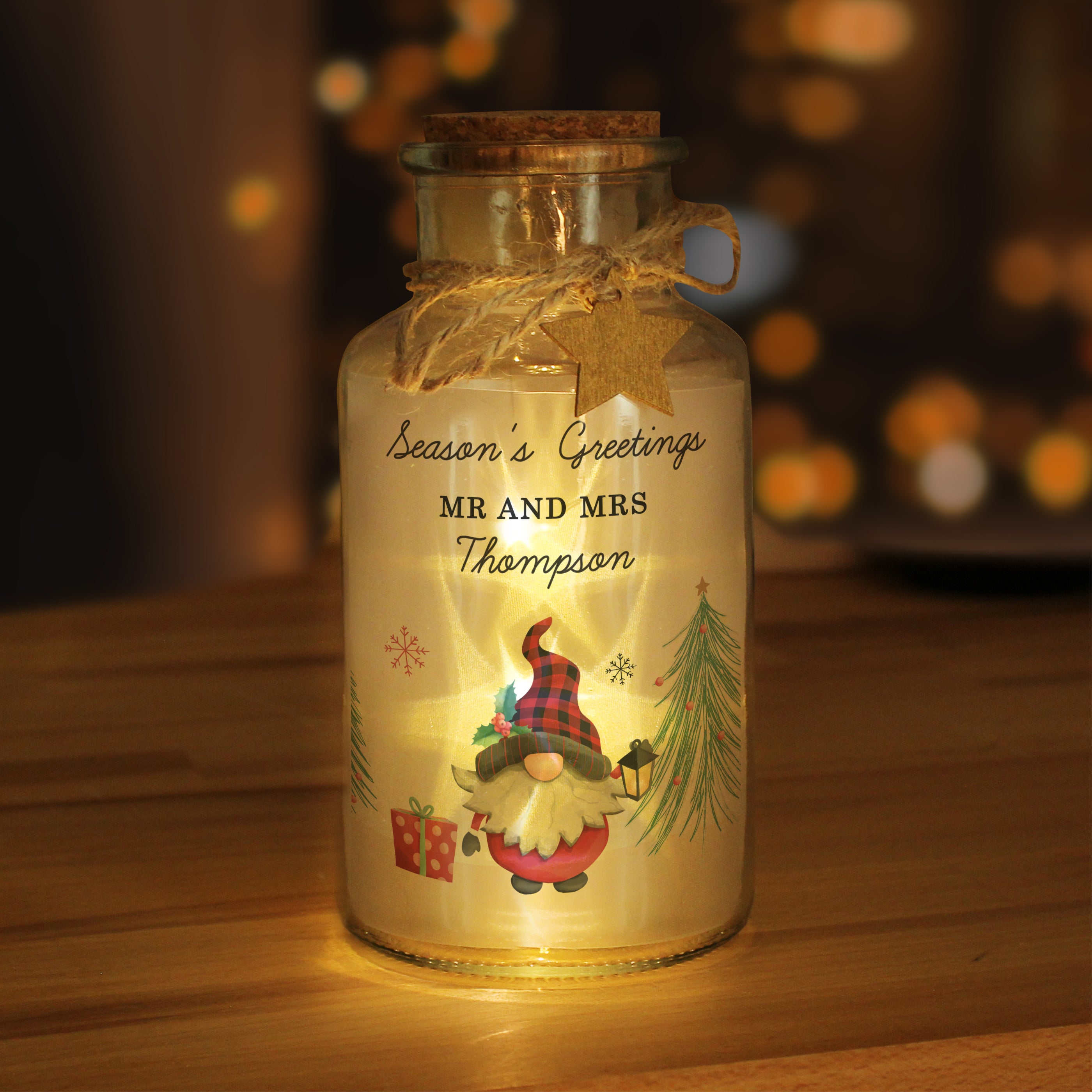 Personalised Gonk Christmas Scene LED Glass Jar - gift & personalise