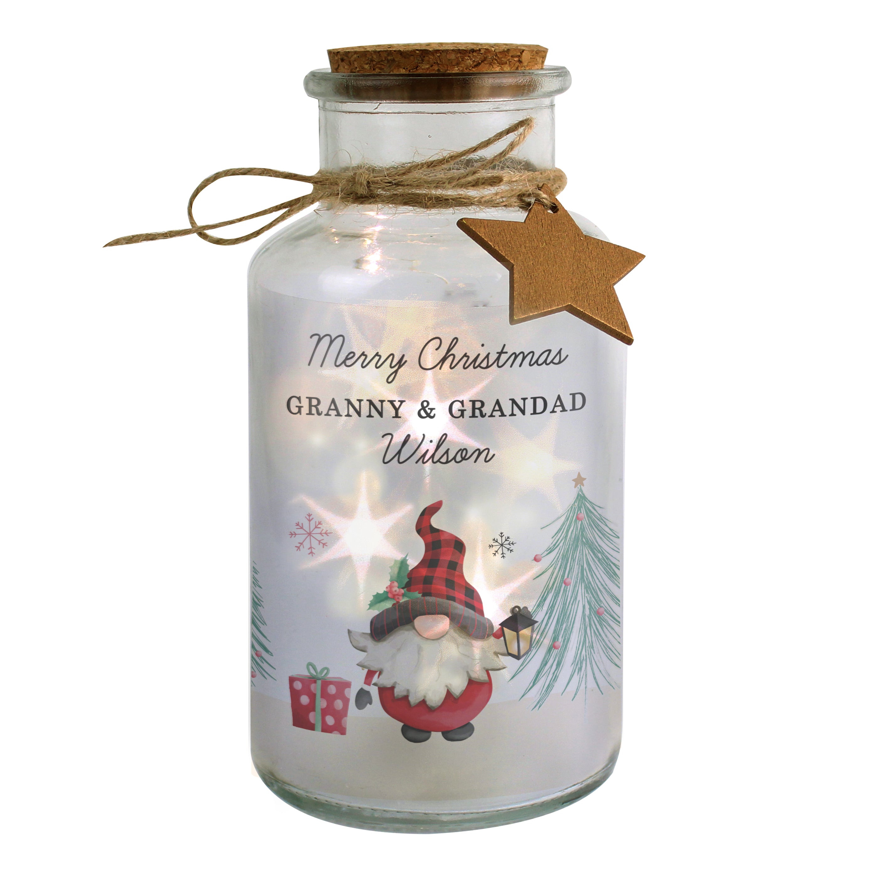 Personalised Gonk Christmas Scene LED Glass Jar - gift & personalise