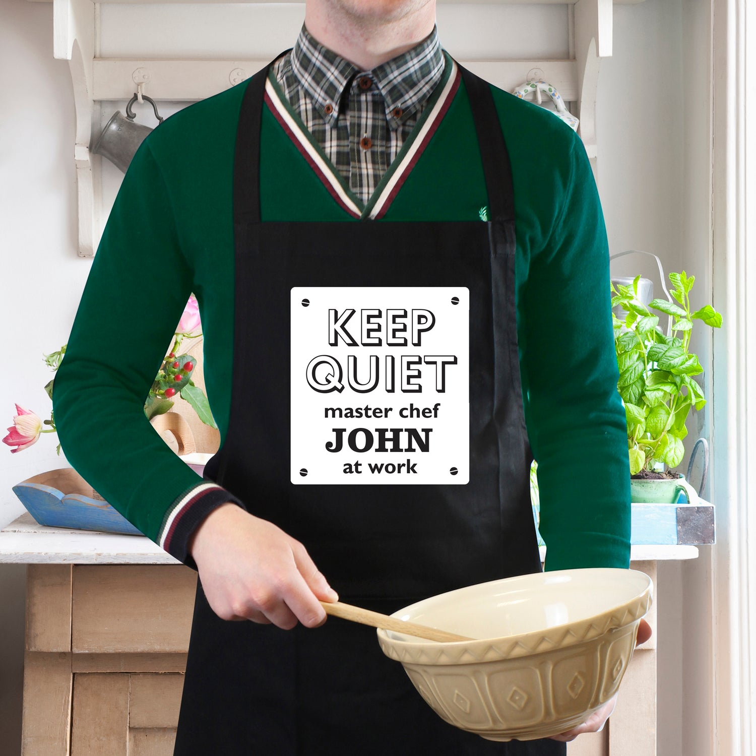 Personalised Keep Quiet Black Apron - gift & personalise