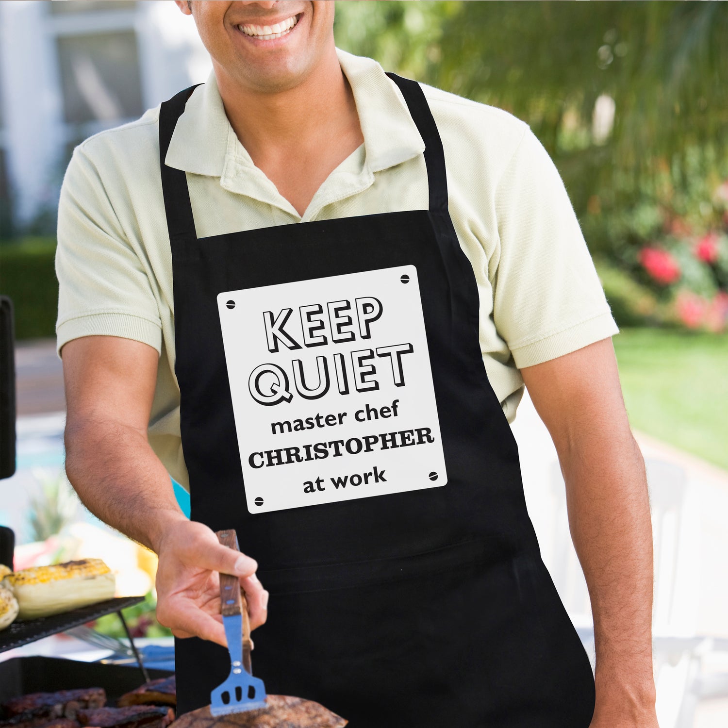 Personalised Keep Quiet Black Apron - gift & personalise