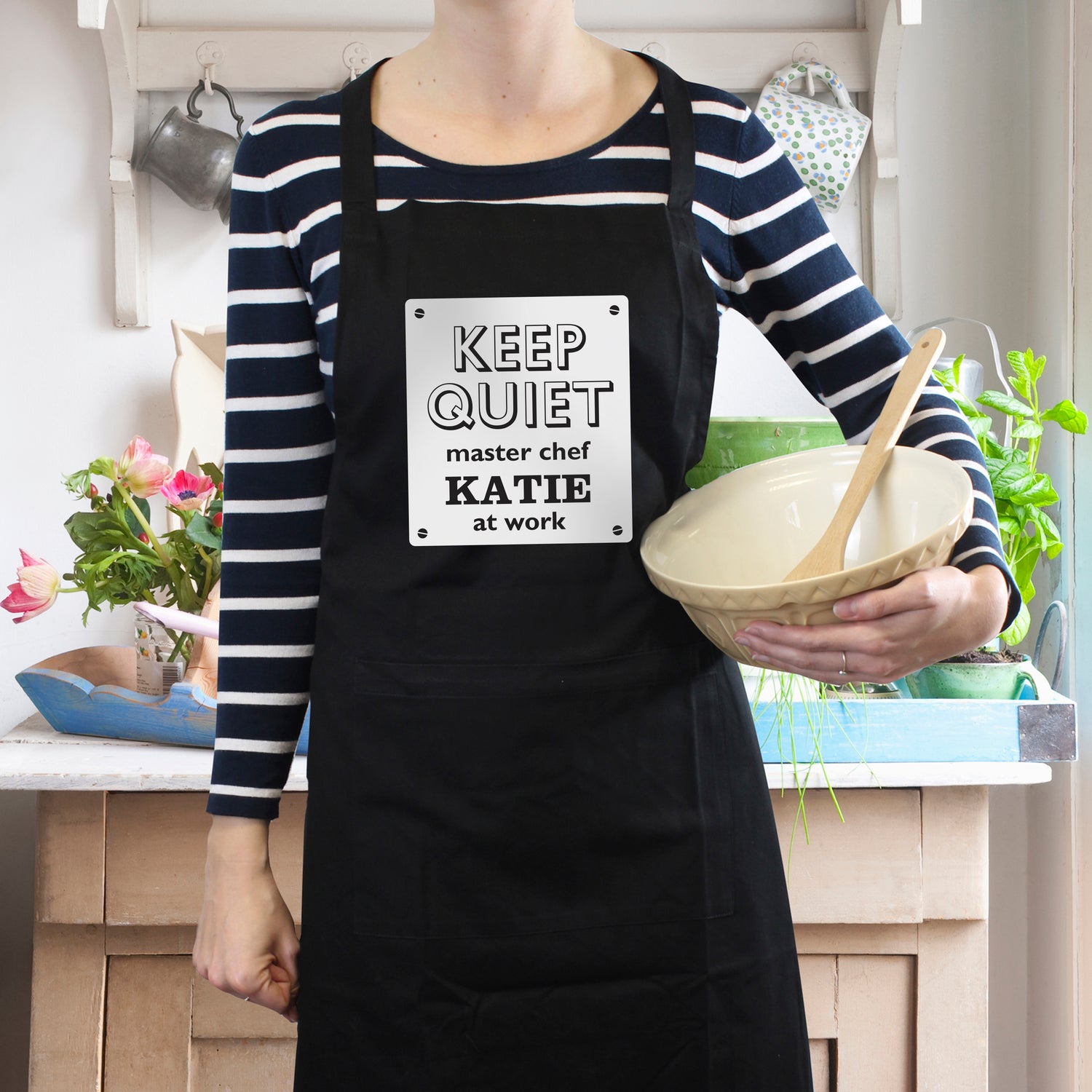 Personalised Keep Quiet Black Apron - gift & personalise