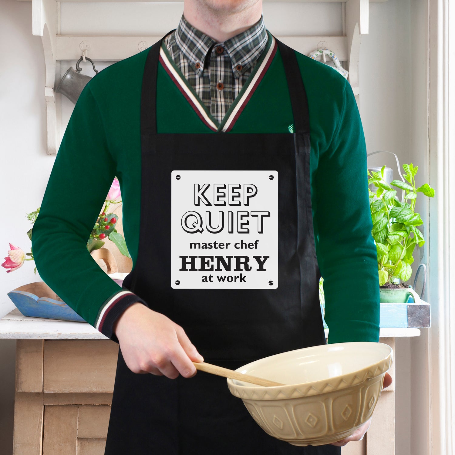 Personalised Keep Quiet Black Apron - gift & personalise