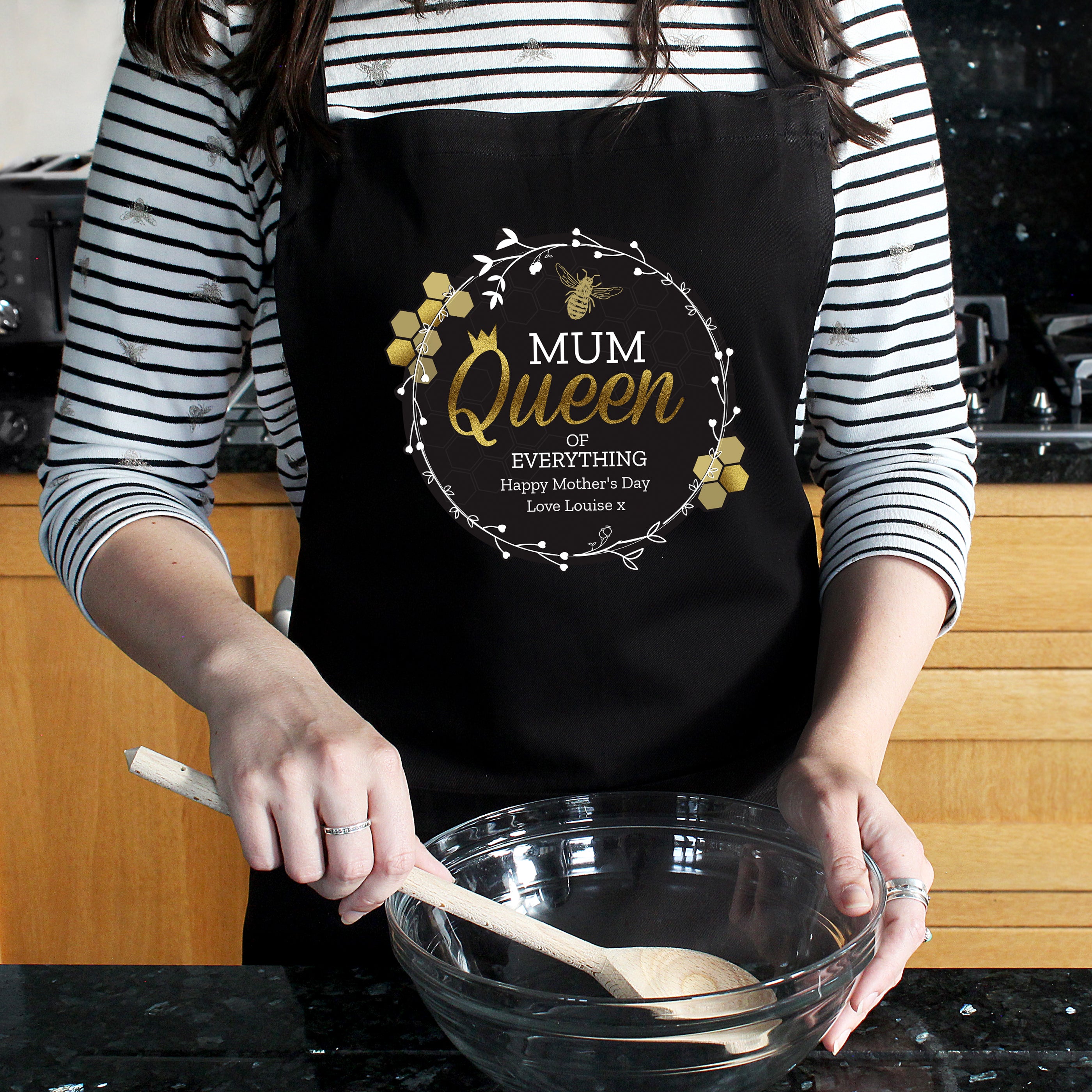 Personalised Queen Bee Black Apron - gift & personalise