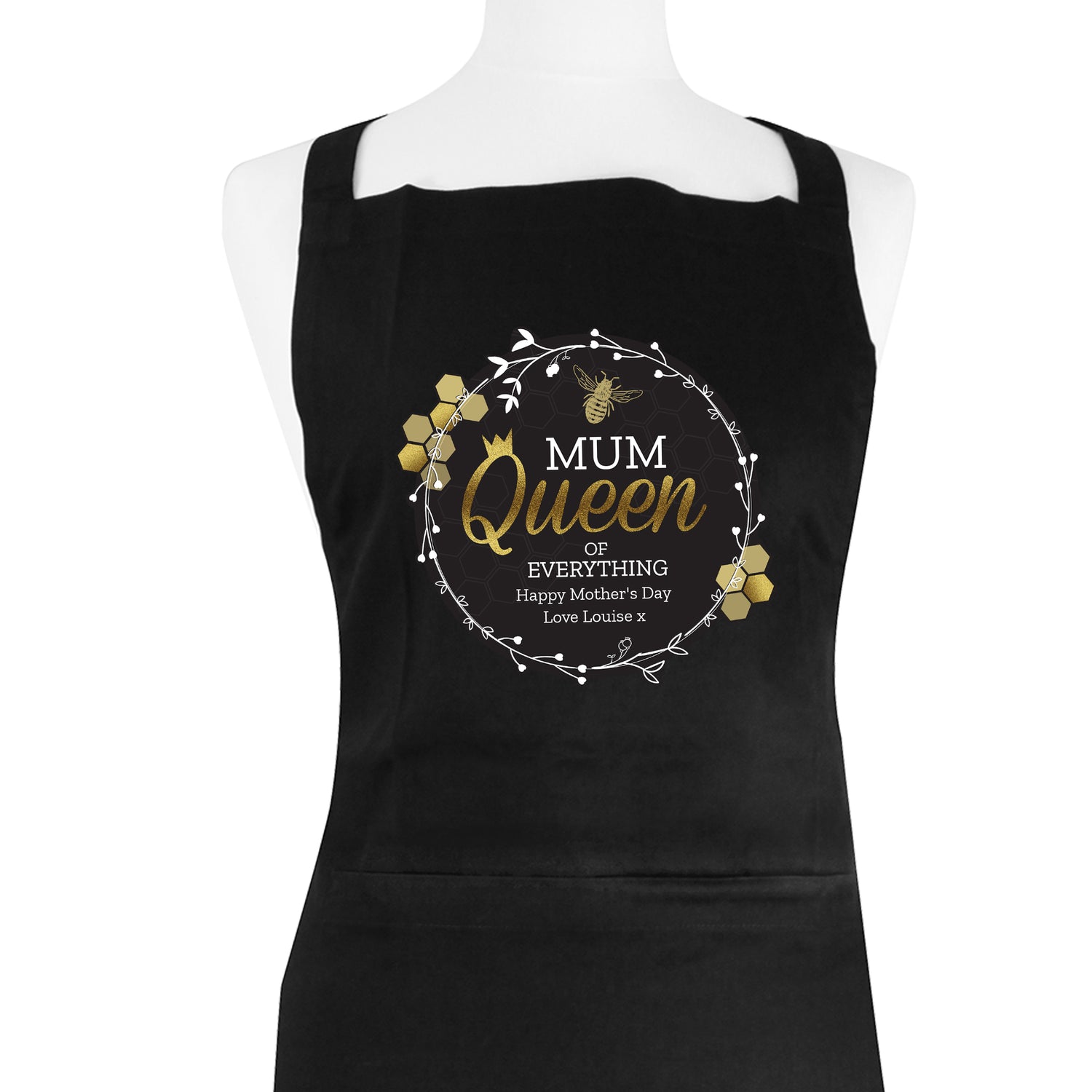 Personalised Queen Bee Black Apron - gift & personalise