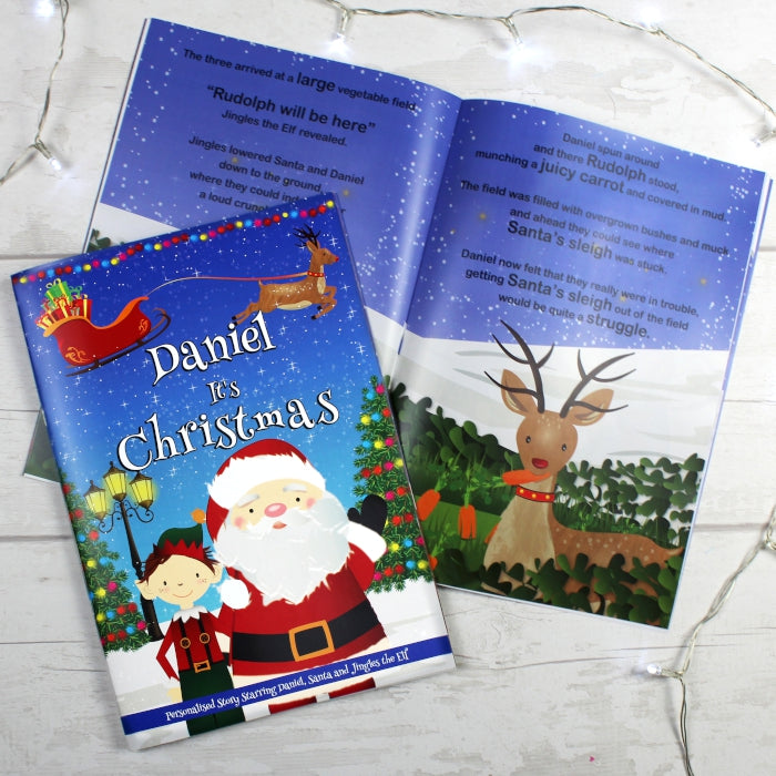 Personalised Boys ""It's Christmas"" Story Book, Featuring Santa and his Elf Jingles - gift & personalise