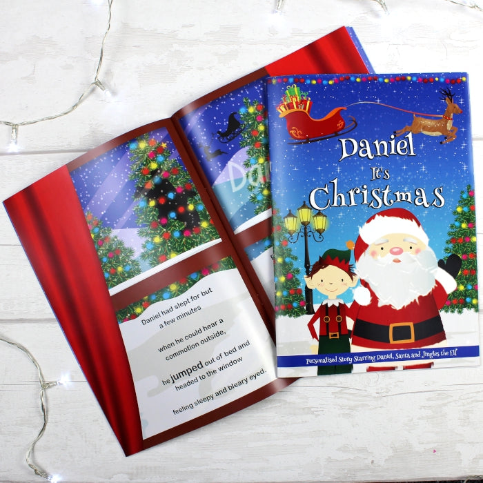 Personalised Boys ""It's Christmas"" Story Book, Featuring Santa and his Elf Jingles - gift & personalise