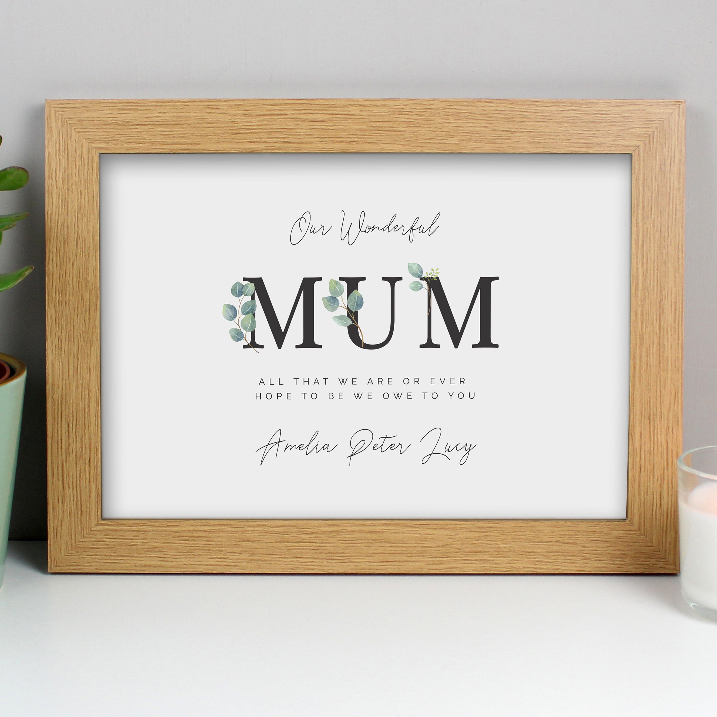 Personalised Botanical Mum A4 Oak Framed Print - gift & personalise